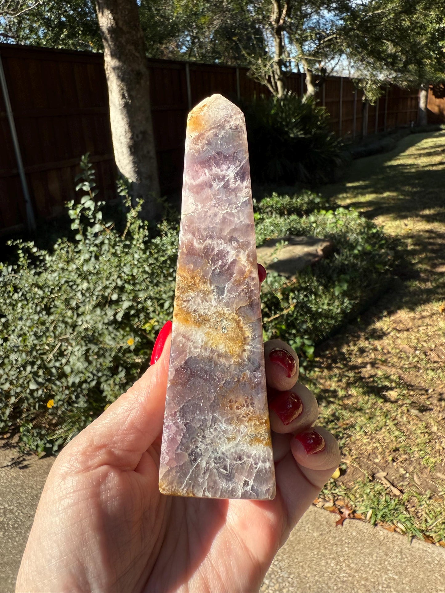 Amethyst Tower Point, 5.25”, crystal healing, high vibration crystals, gifts, palm stone