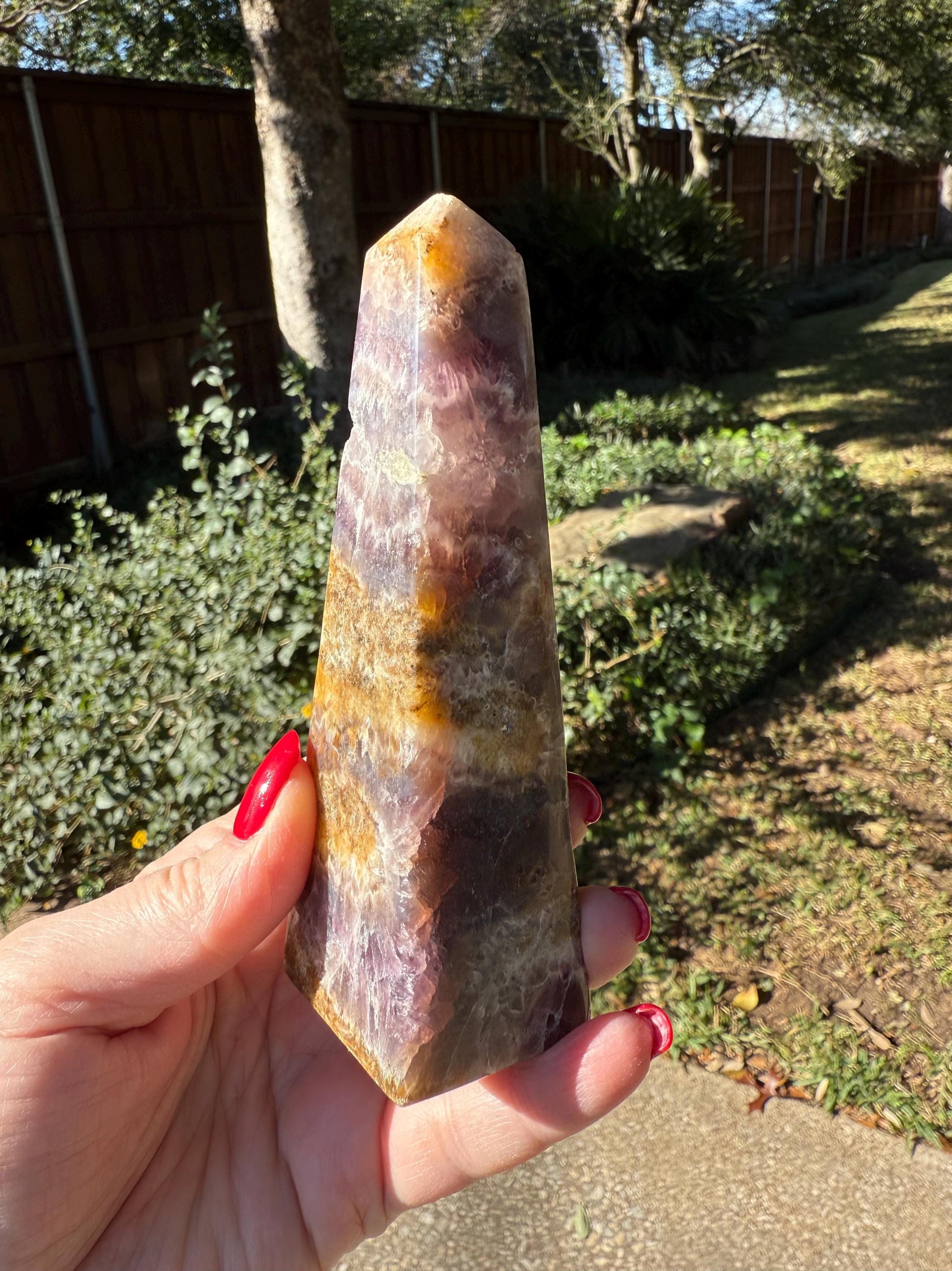 Amethyst Tower Point, 5.25”, crystal healing, high vibration crystals, gifts, palm stone