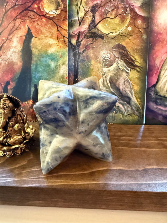 Sodalite Merkaba Star, new, authentic, high vibration crystals, altar, crystal magick, crystal healing