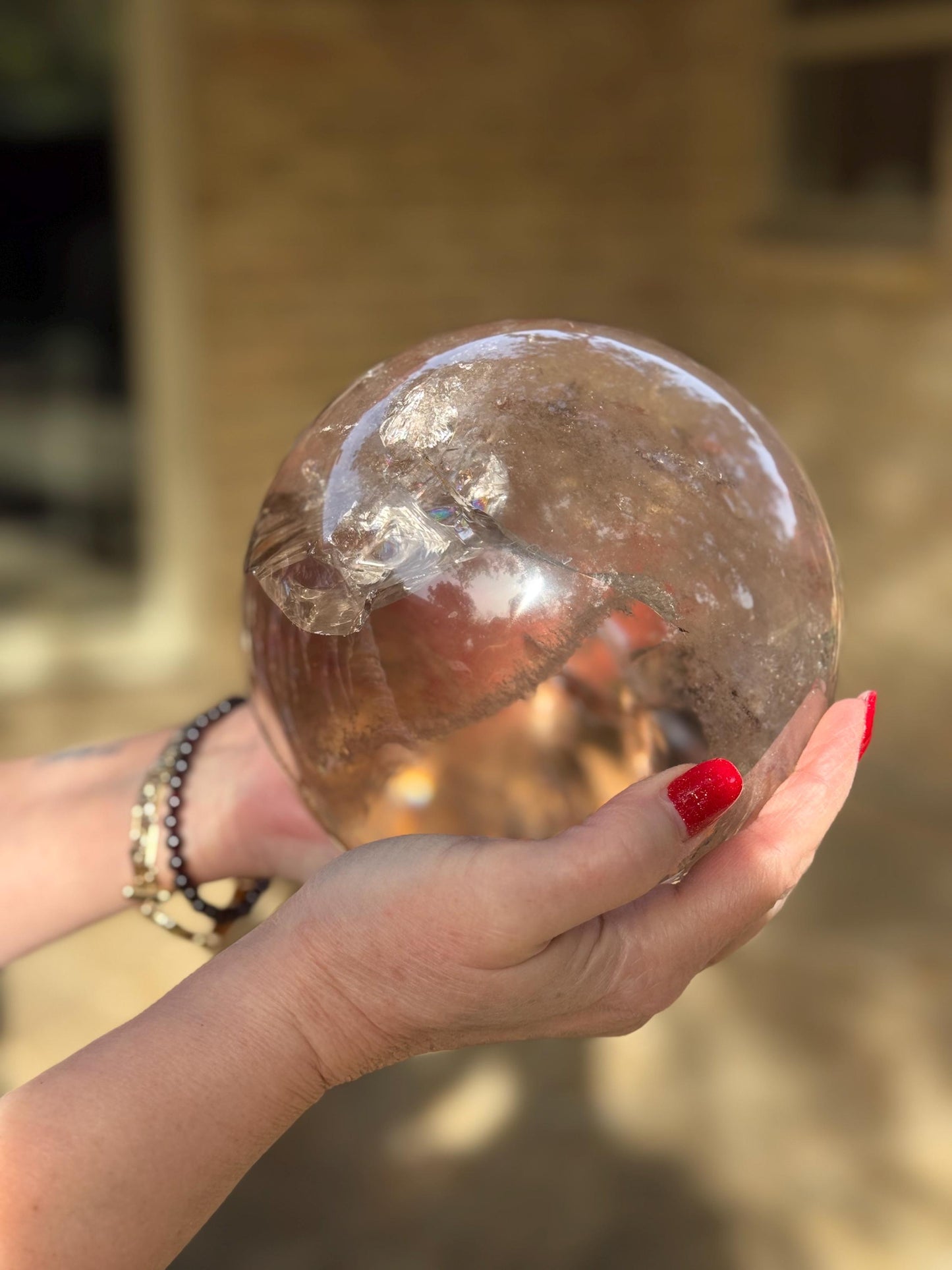 Private Collection 18.75” around Smoky Lemurian Quartz Sphere, New, rainbows, high vibration crystals, gifts