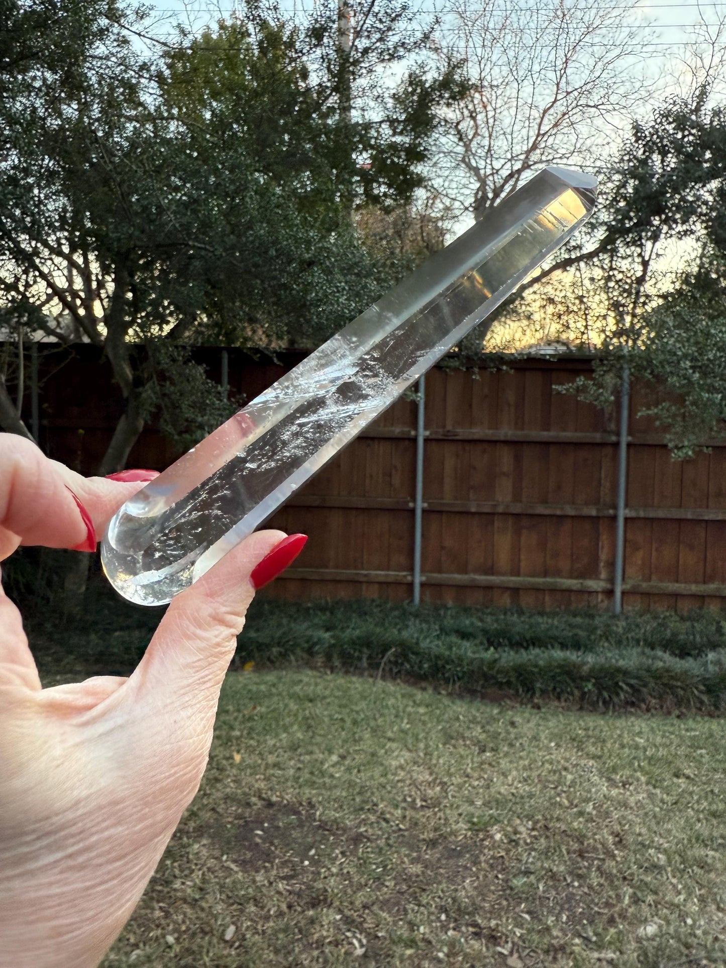 Magical Lemurian 6-side flat wand from Brazil, 6.25”, high vibration crystals, altar gift, AAA premium