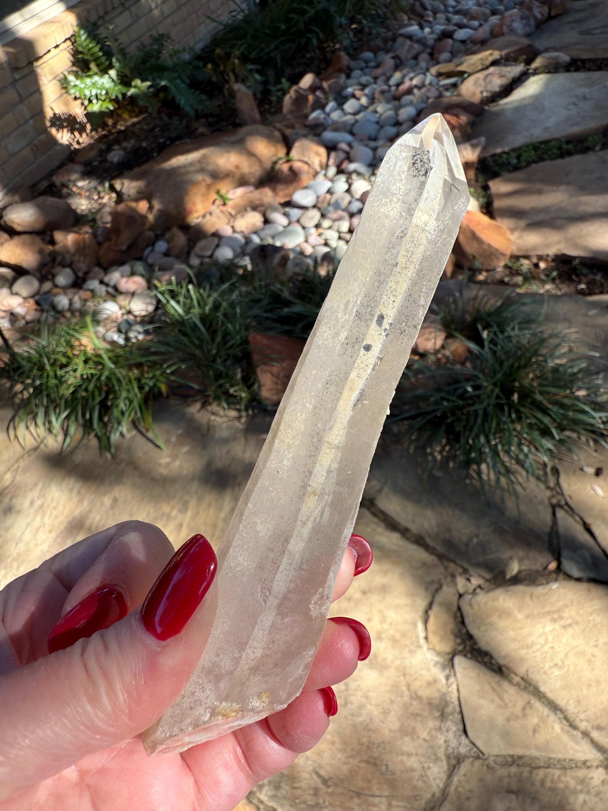 Laser Sugared Lemurian Wand 5.75”, crown bottom, New, gift, altar, high vibration crystals