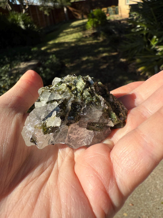 Gorgeous Green Tourmaline sparkly fairy bed, high vibration crystals, 2.25”