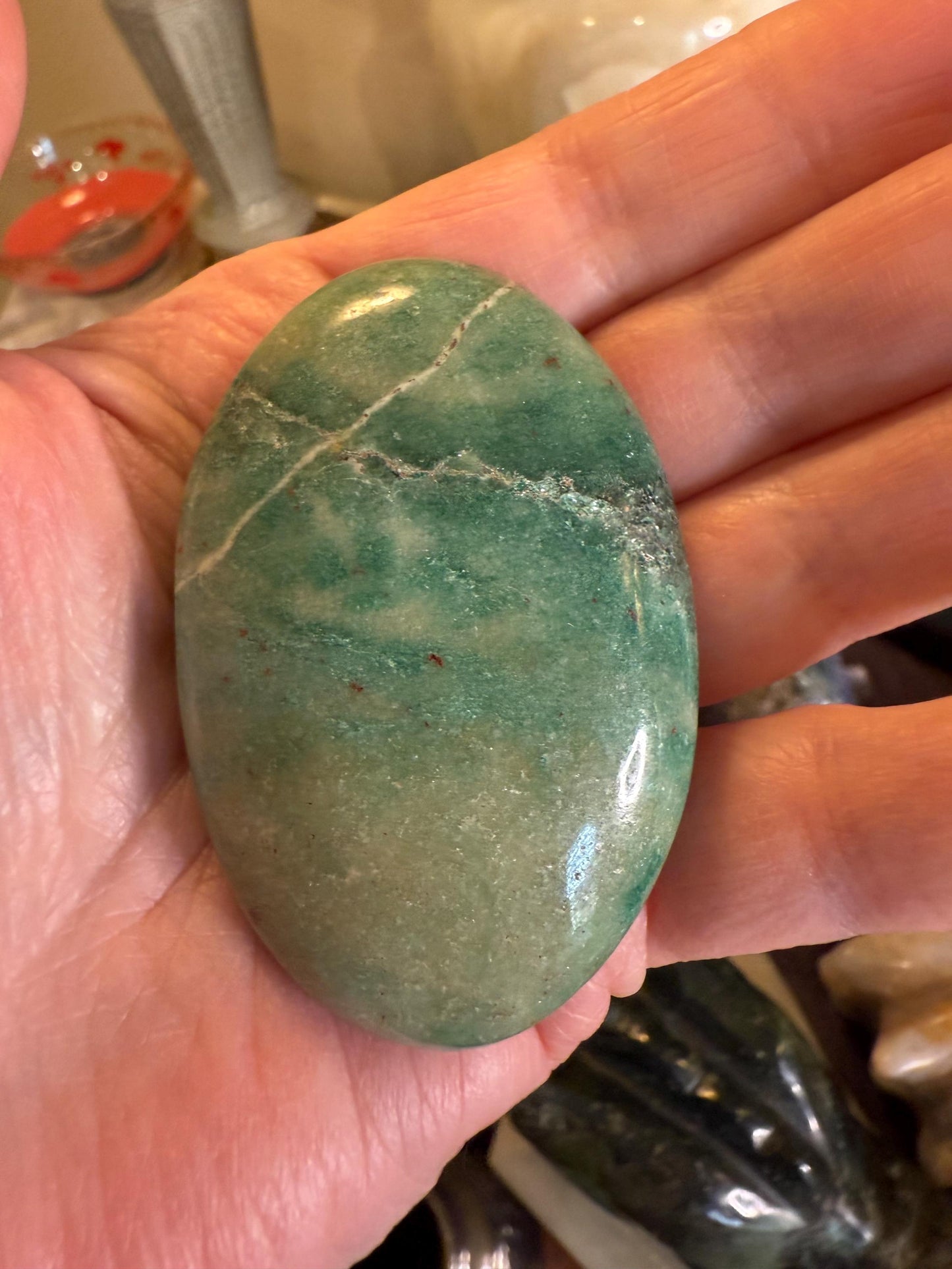 Green Aventurine Palm Stone, New, Gifts, abundance, wand, high vibration crystal healing, 2.25”