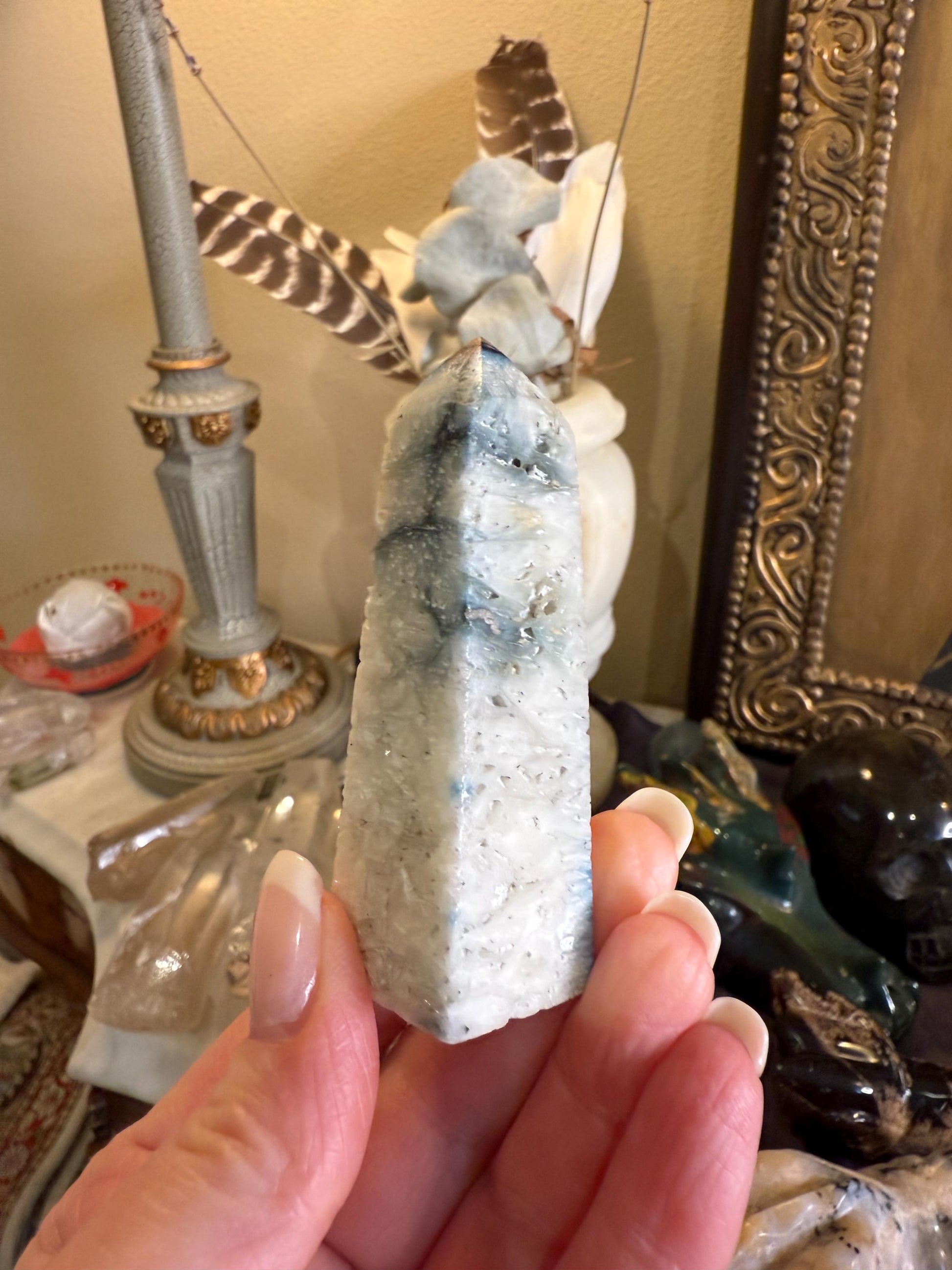 Nakauriite tower, Blue Ice, Glacierite, 3”, new, gift, altar, crystals, high vibration crystals, rare