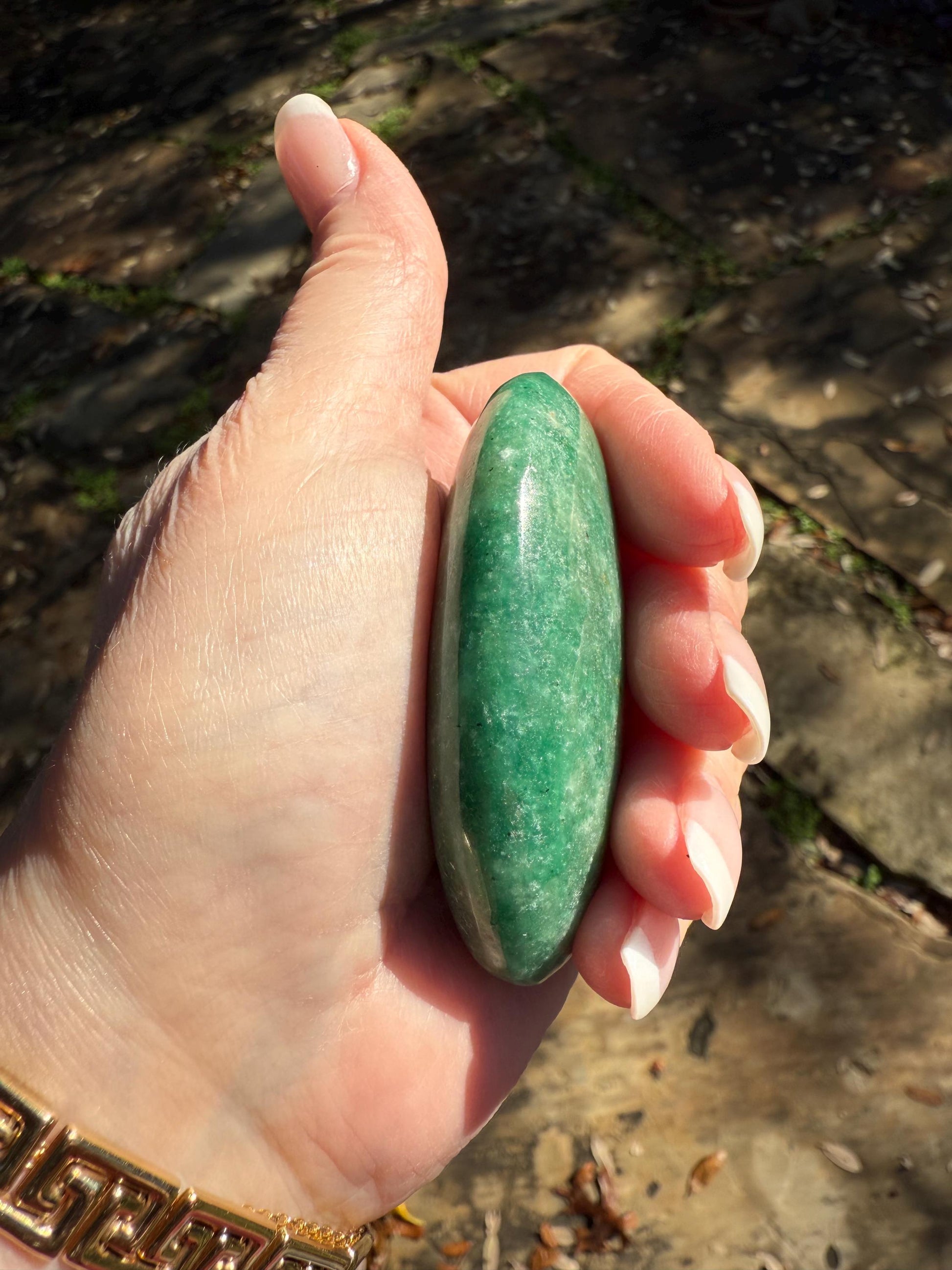 Green Aventurine Palm Stone, New, Gifts, abundance, wand, high vibration crystal healing, 2.5”