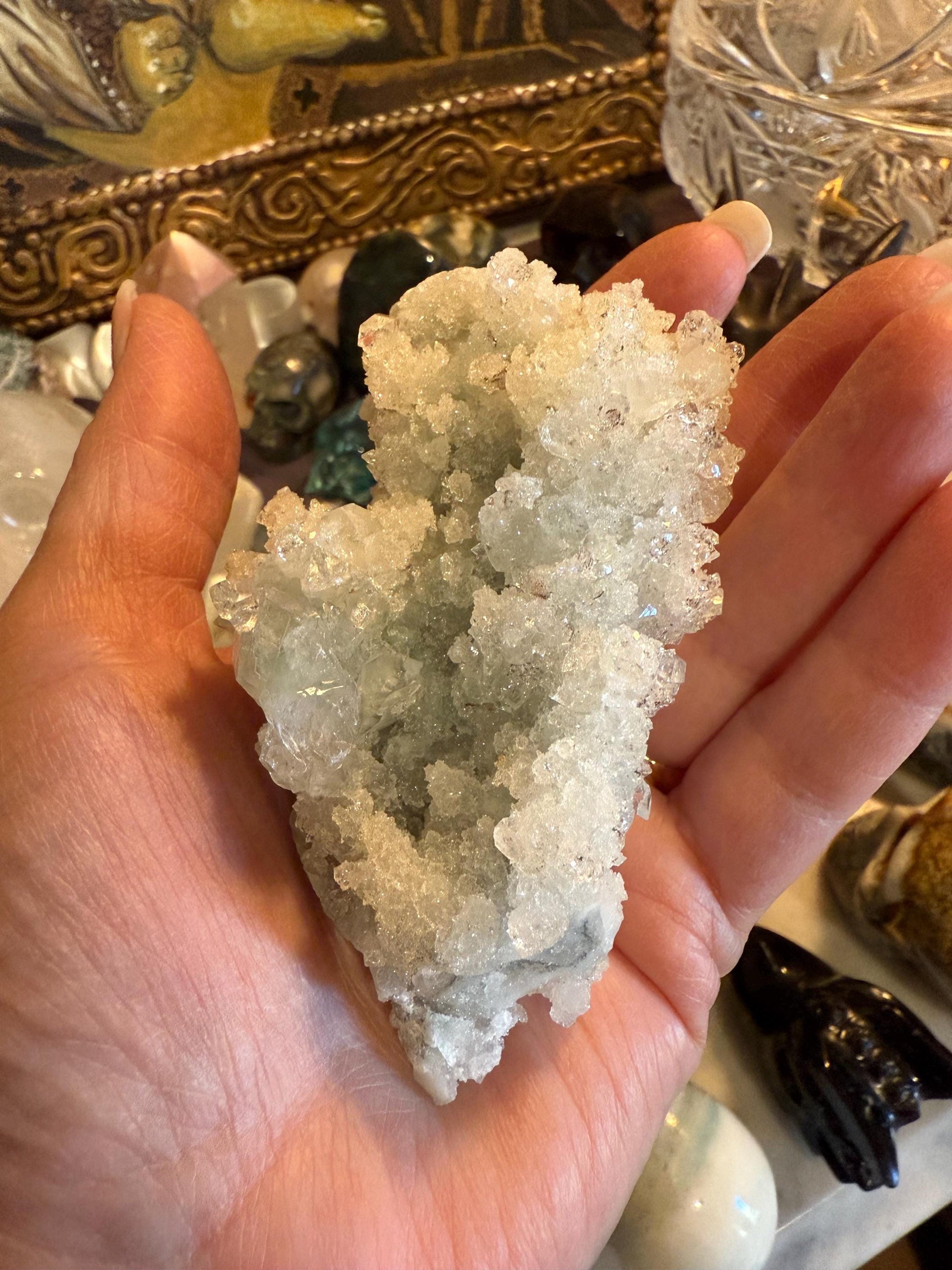 Sparkly Apophyllite Fairy Bed pure diamond crust, new, high vibration crystals, gifts, altar, 3.5”