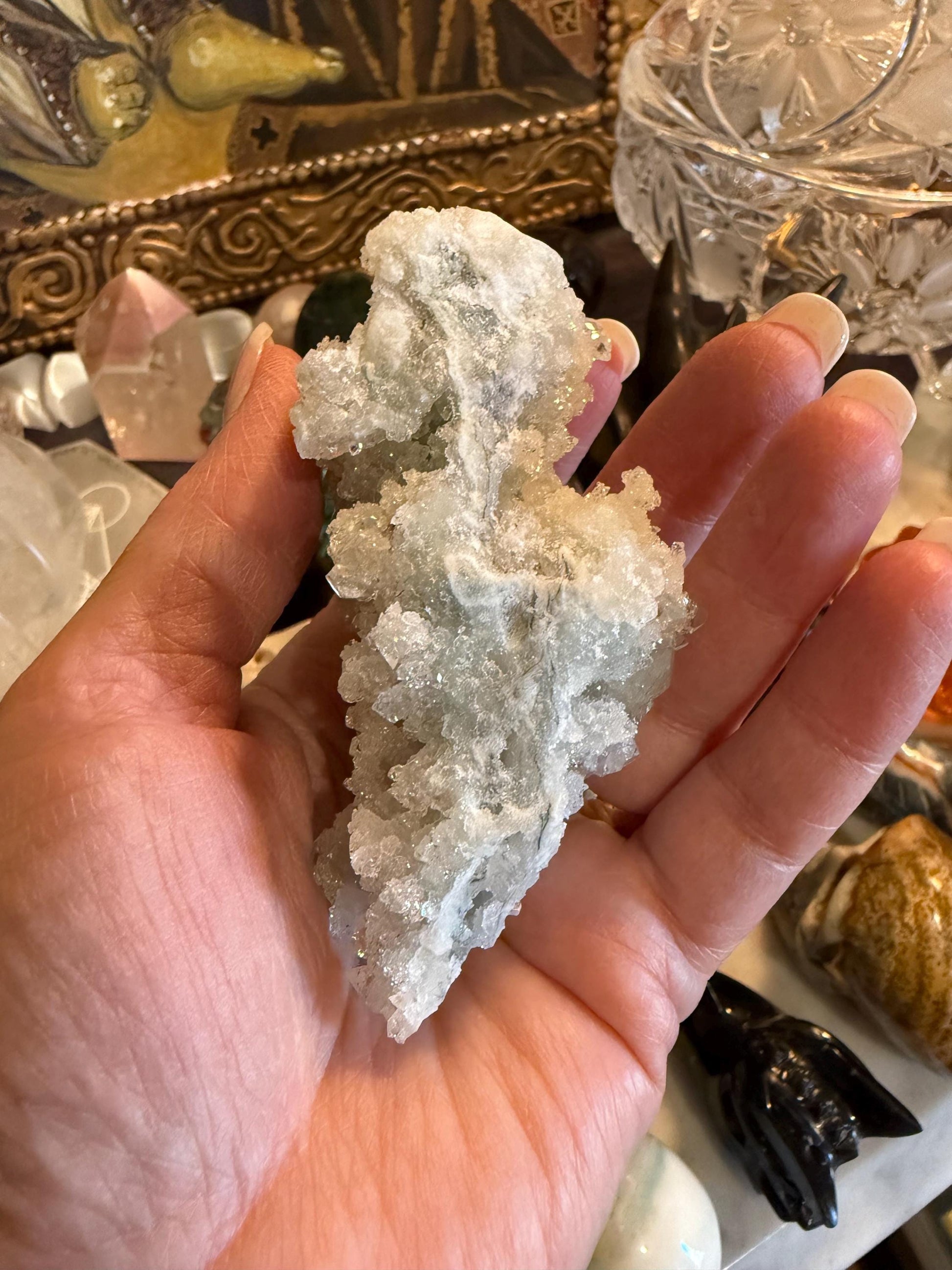 Sparkly Apophyllite Fairy Bed pure diamond crust, new, high vibration crystals, gifts, altar, 3.5”