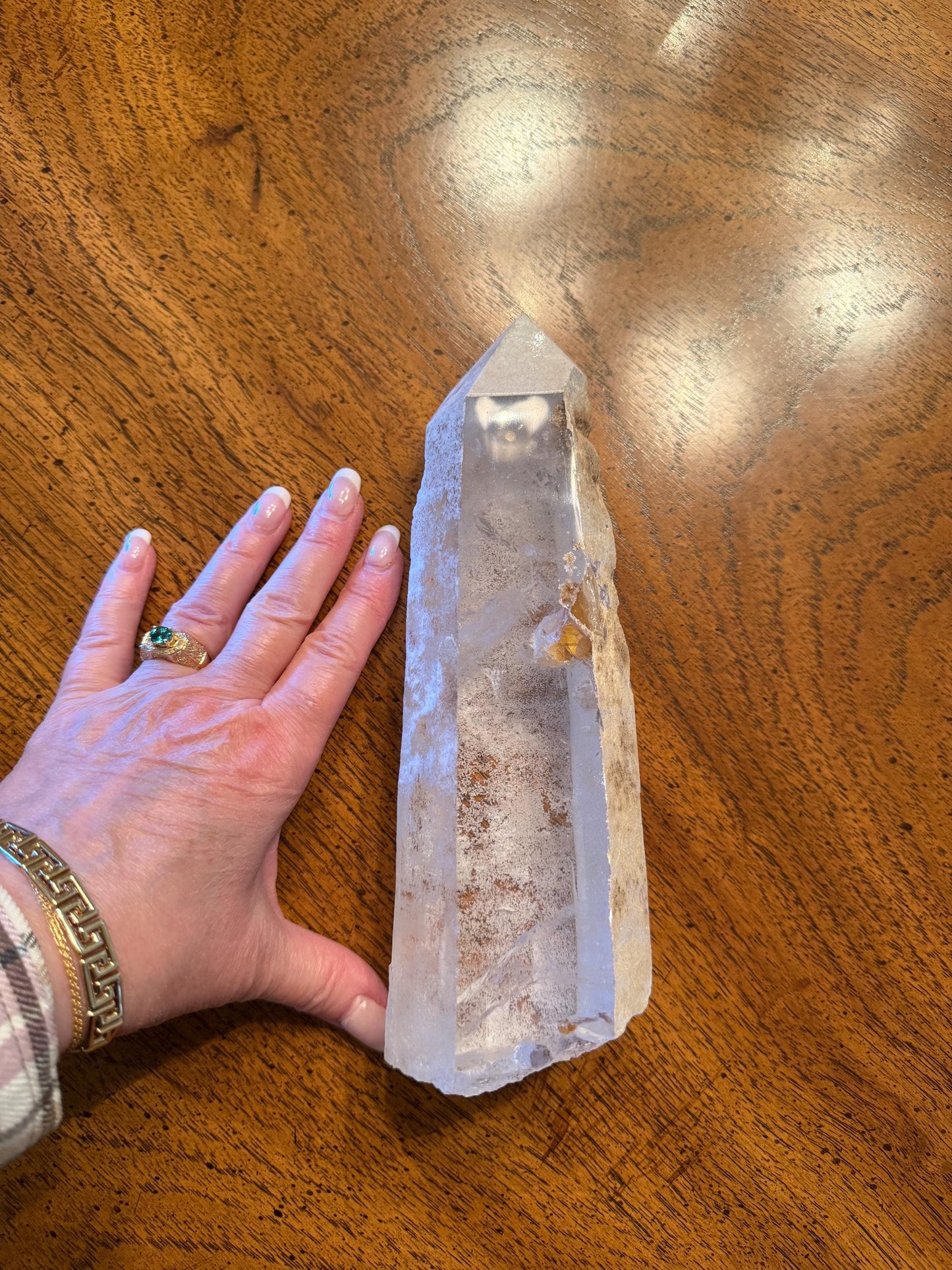 Sugared Laser Singing Lemurian Wand 8.75”, crown bottom, New, gift, altar, high vibration crystals