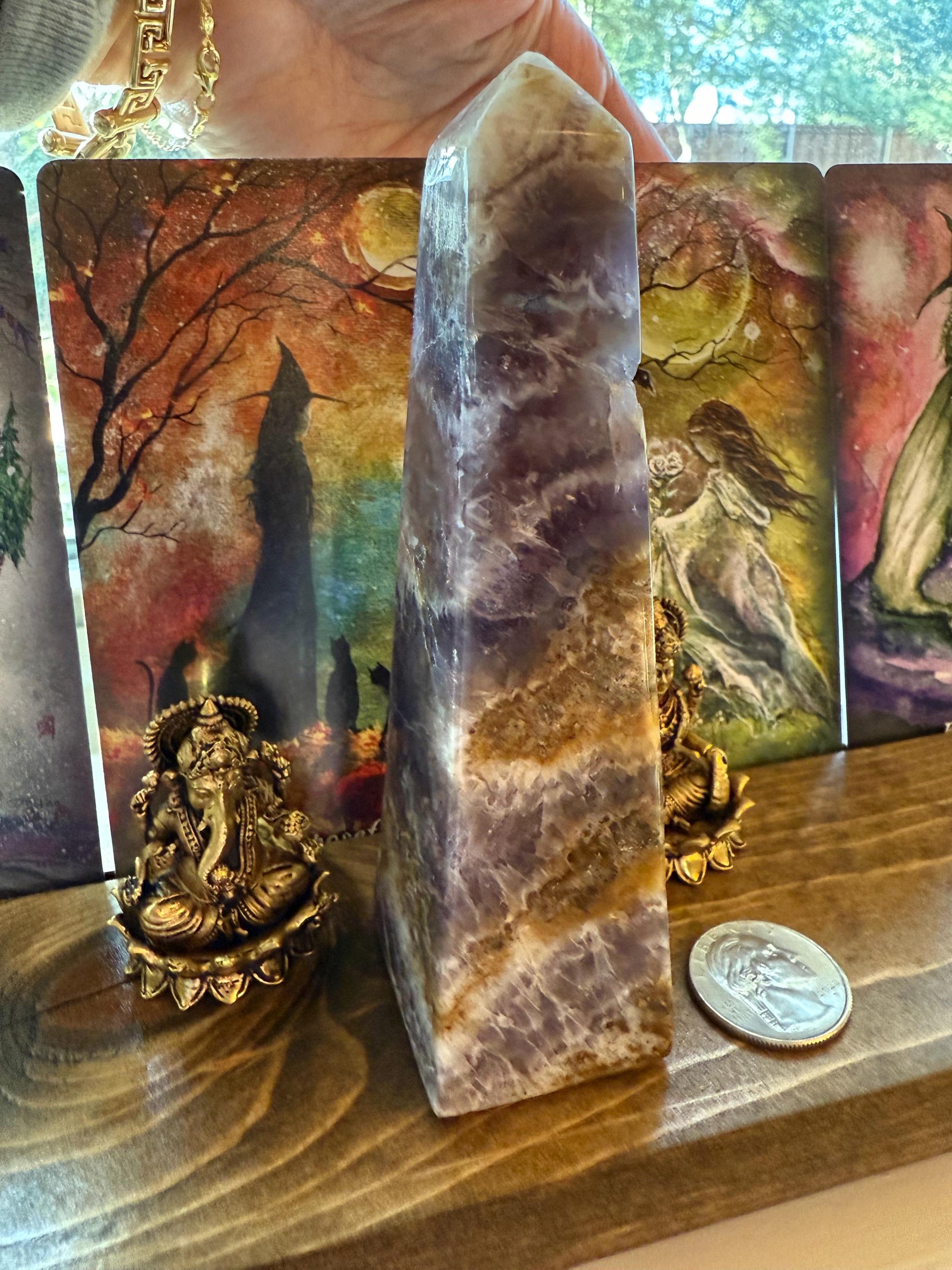 Amethyst Tower Point, 5.25”, crystal healing, high vibration crystals, gifts, palm stone