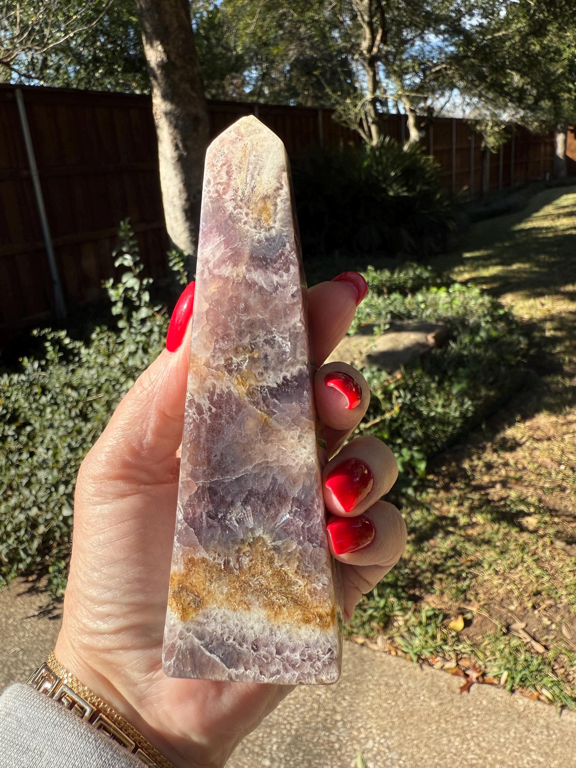 Amethyst Tower Point, 5.25”, crystal healing, high vibration crystals, gifts, palm stone