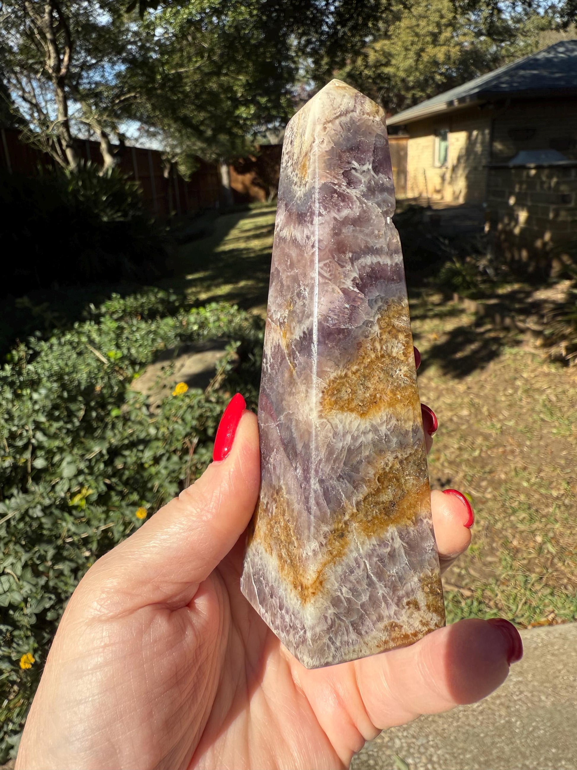 Amethyst Tower Point, 5.25”, crystal healing, high vibration crystals, gifts, palm stone