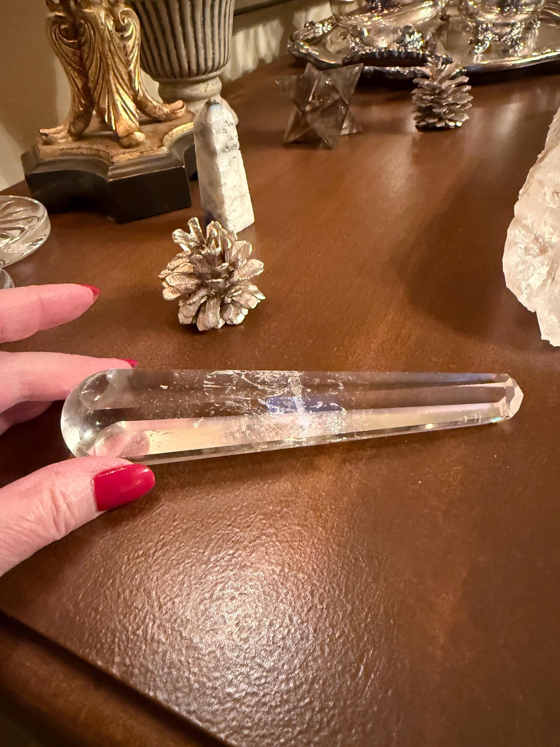 Magical Lemurian 6-side flat wand from Brazil, 6.25”, high vibration crystals, altar gift, AAA premium