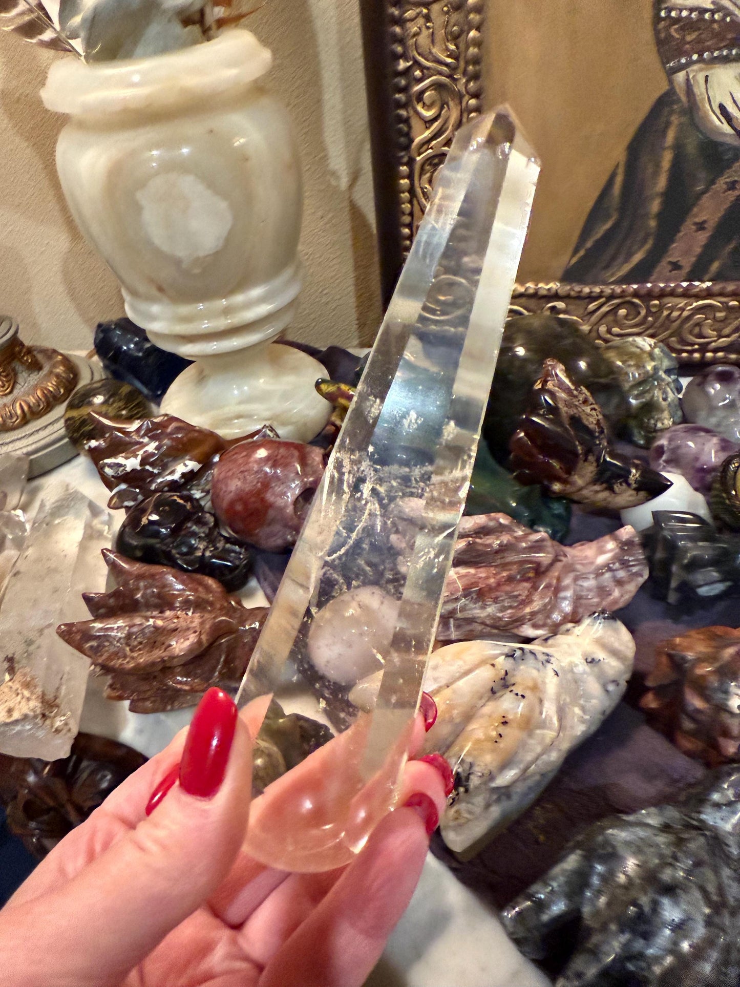 Magical Lemurian 6-side flat wand from Brazil, 6.25”, high vibration crystals, altar gift, AAA premium