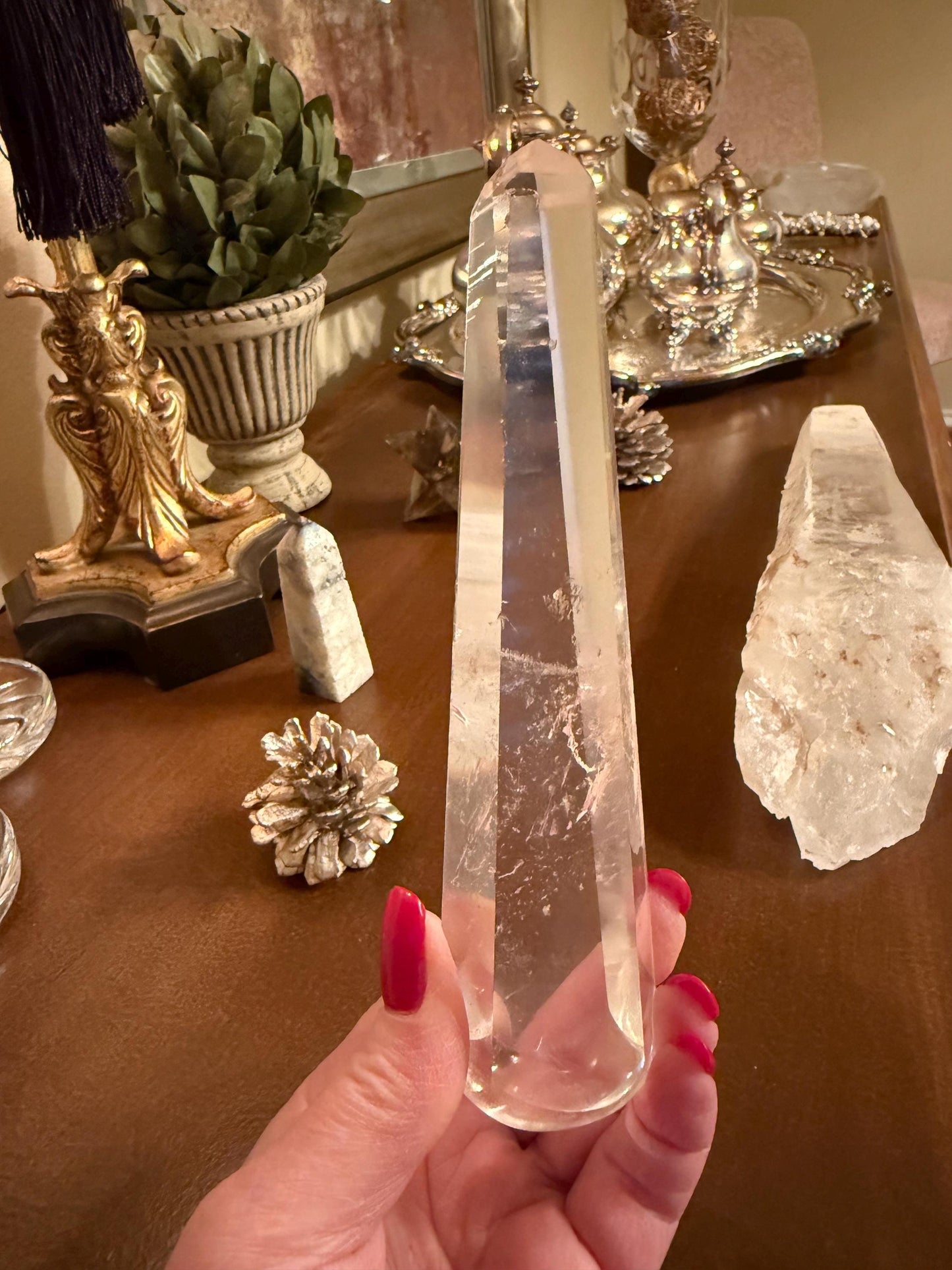 Magical Lemurian 6-side flat wand from Brazil, 6.25”, high vibration crystals, altar gift, AAA premium