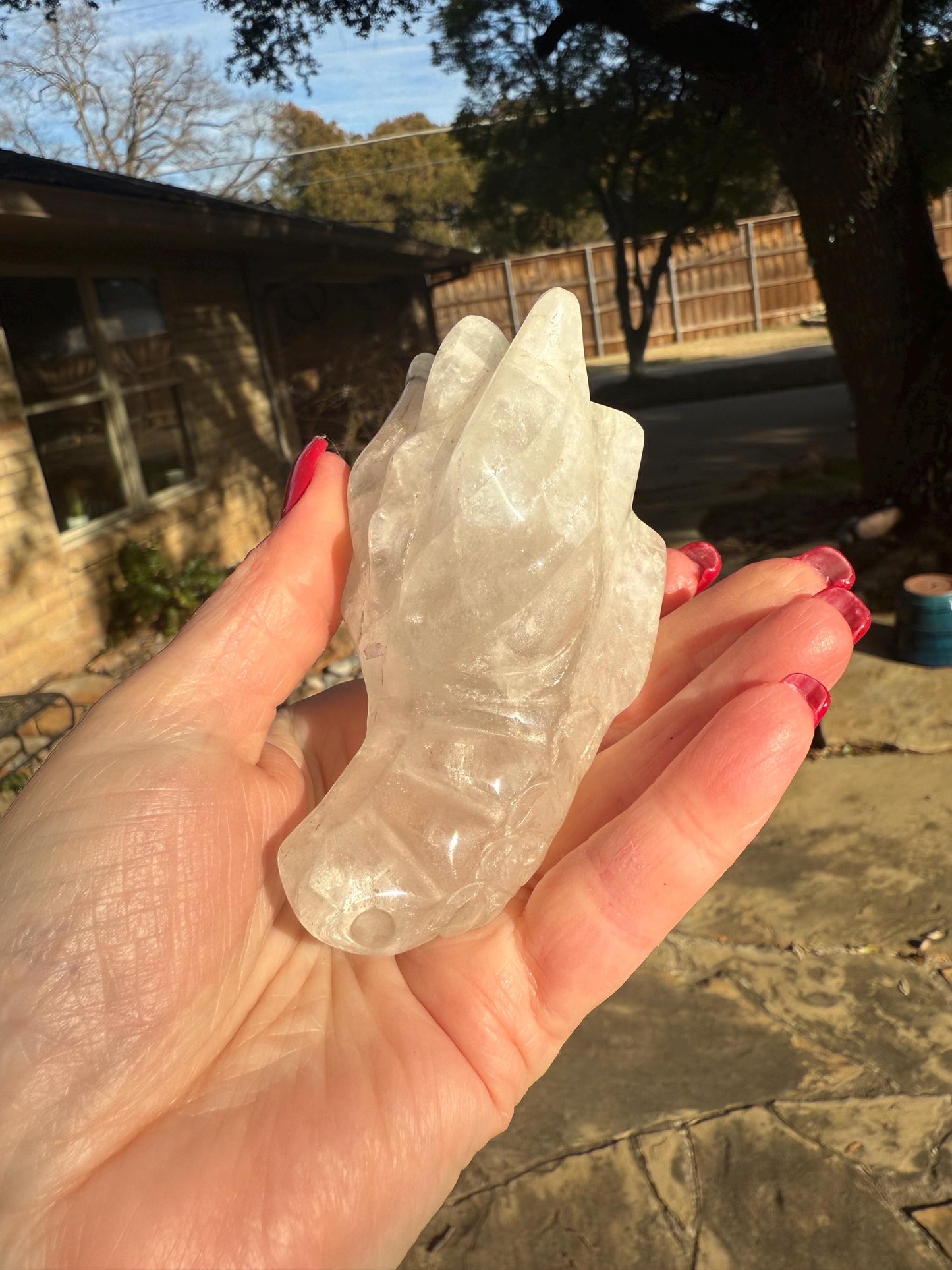 Quartz Crystal Dragon Head Skull, 3.5”, new, beautiful carving, crystals healing practice, gift, altar