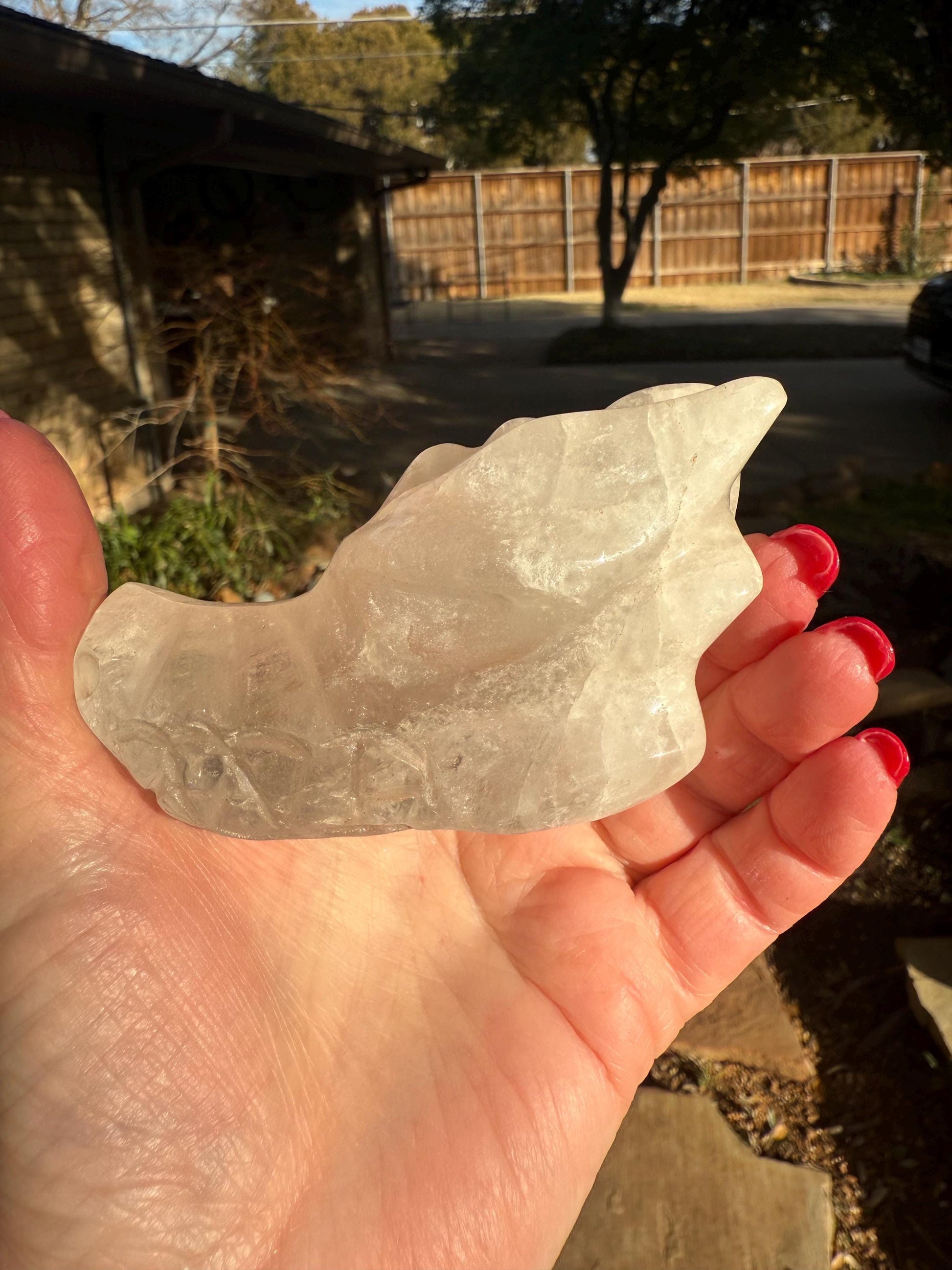 Quartz Crystal Dragon Head Skull, 3.5”, new, beautiful carving, crystals healing practice, gift, altar