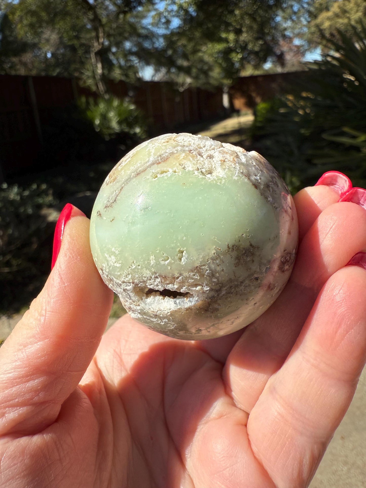 Druzy Chrysophase Sphere, 6.5”, new, gift, altar, crystal healing practioner