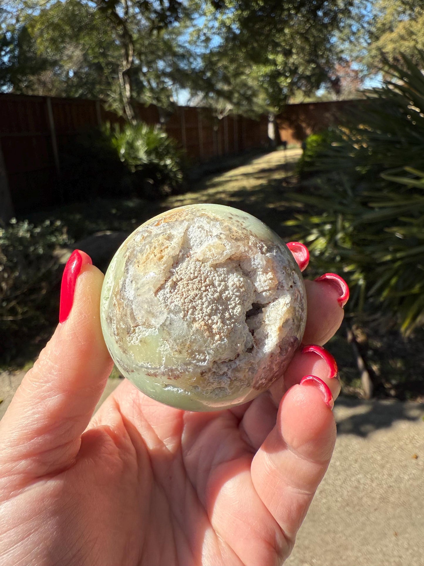 Druzy Chrysophase Sphere, 6.5”, new, gift, altar, crystal healing practioner