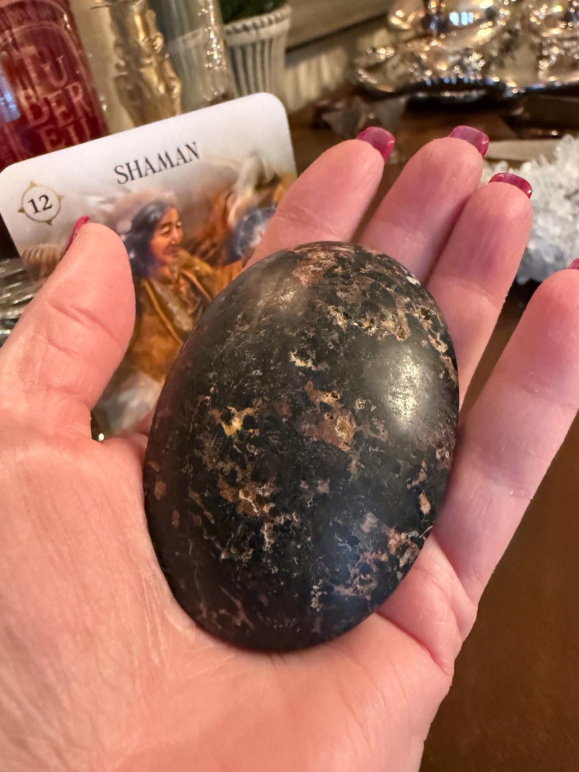 Black Tourmaline palm stone, 2.9x2”, gifts, high vibration crystals, healing crystal