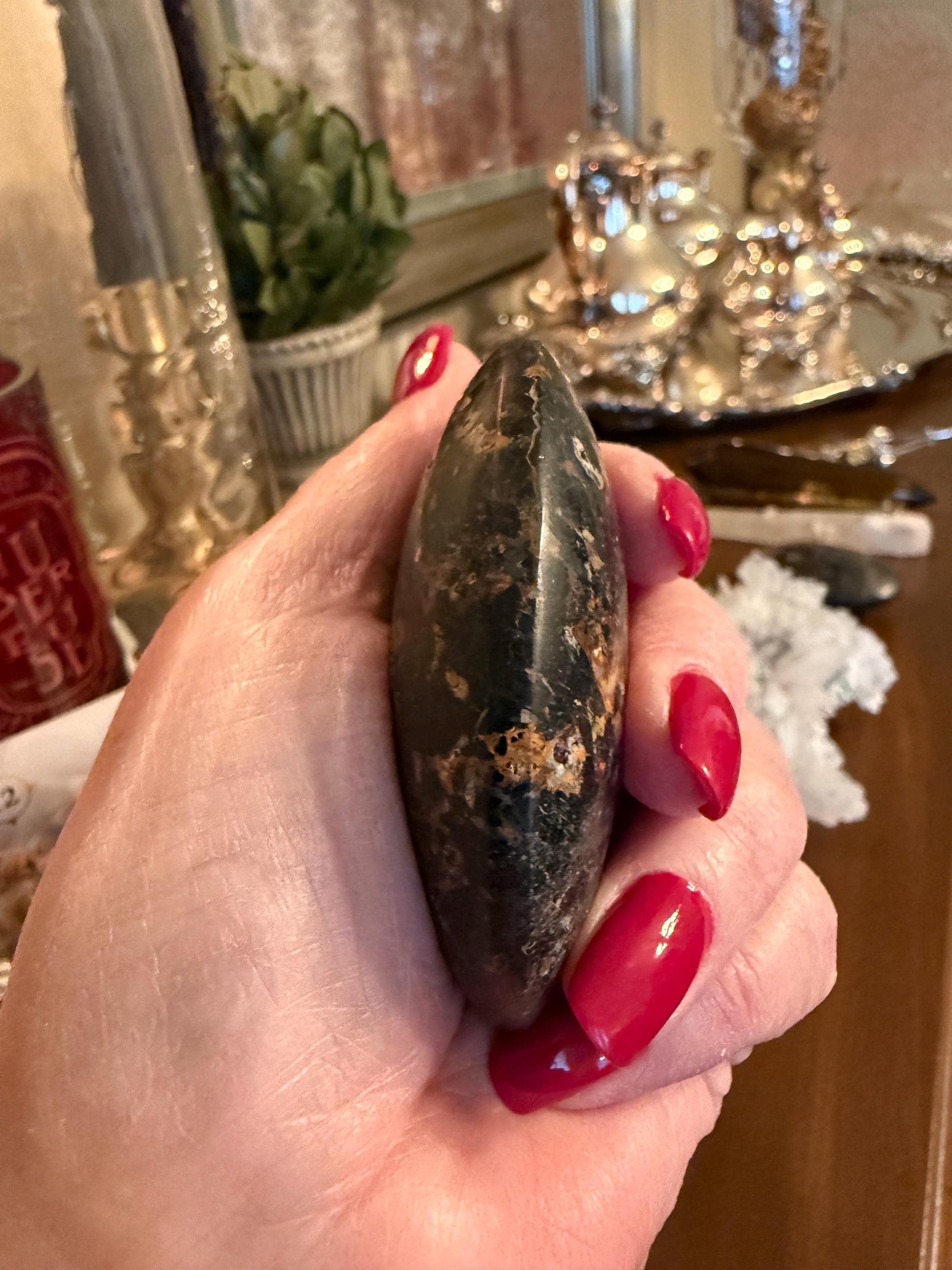 Black Tourmaline palm stone, 2.9x2”, gifts, high vibration crystals, healing crystal