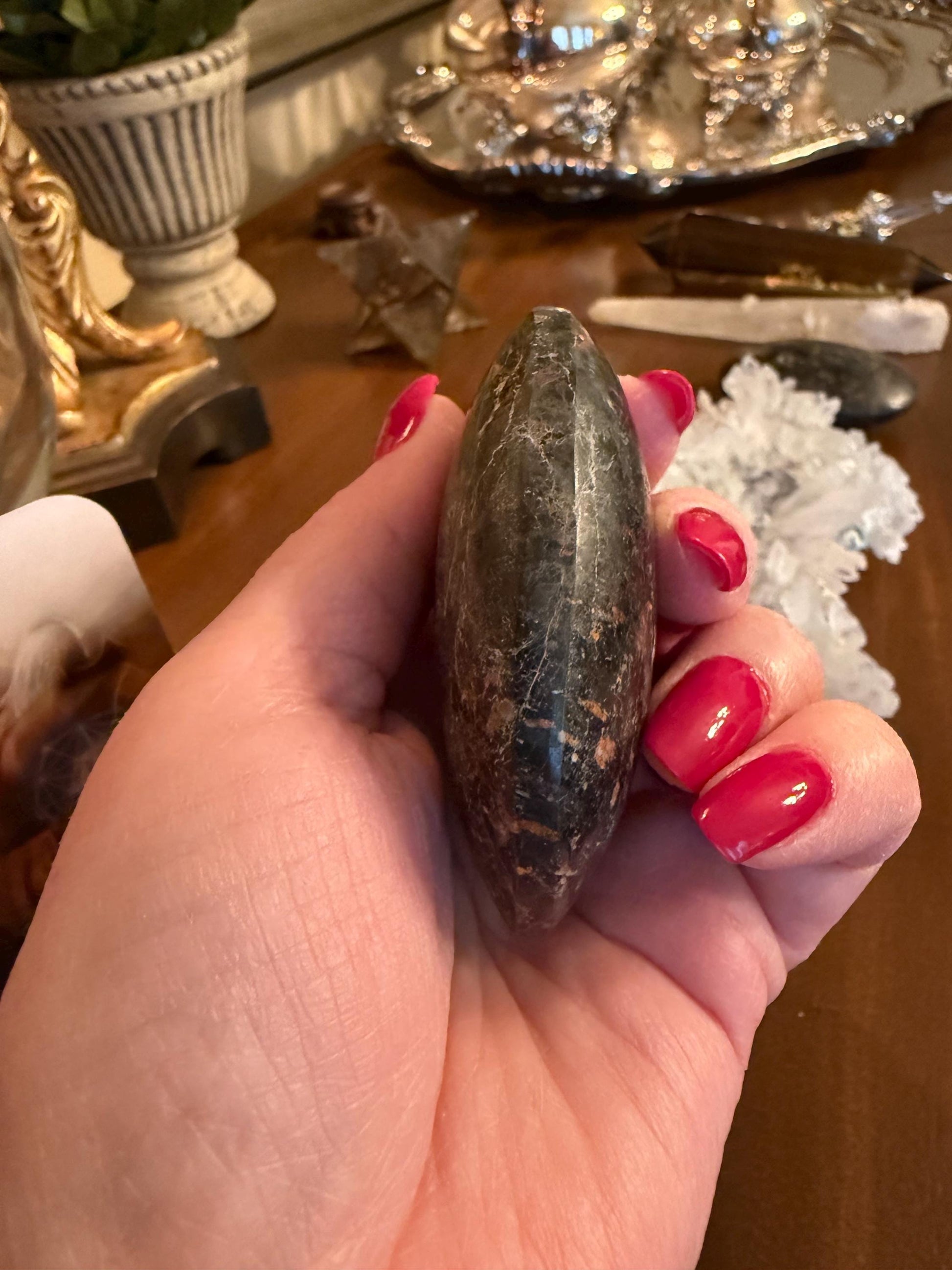 Black Tourmaline palm stone, 2.9x2”, gifts, high vibration crystals, healing crystal