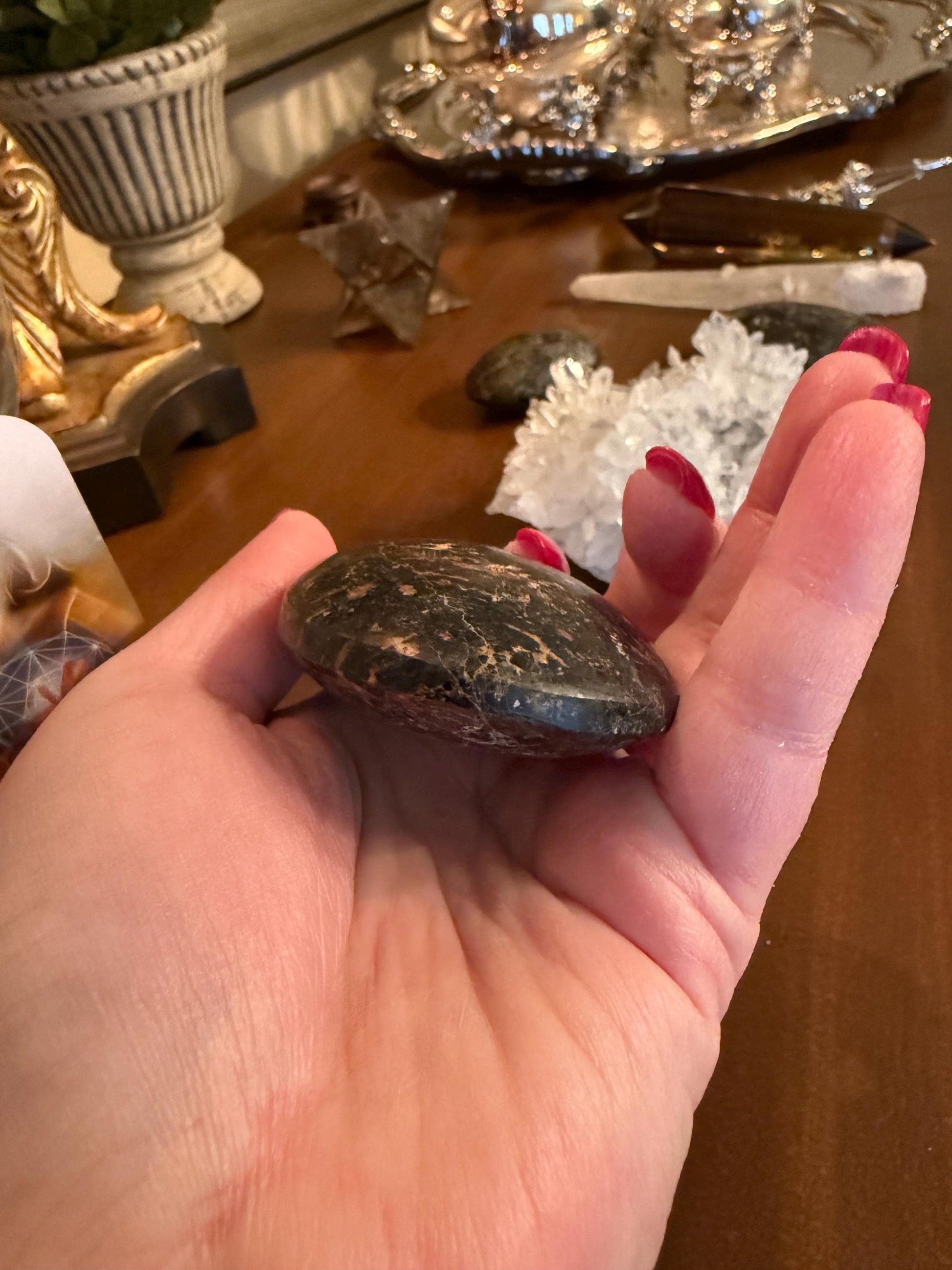 Black Tourmaline palm stone, 2.9x2”, gifts, high vibration crystals, healing crystal