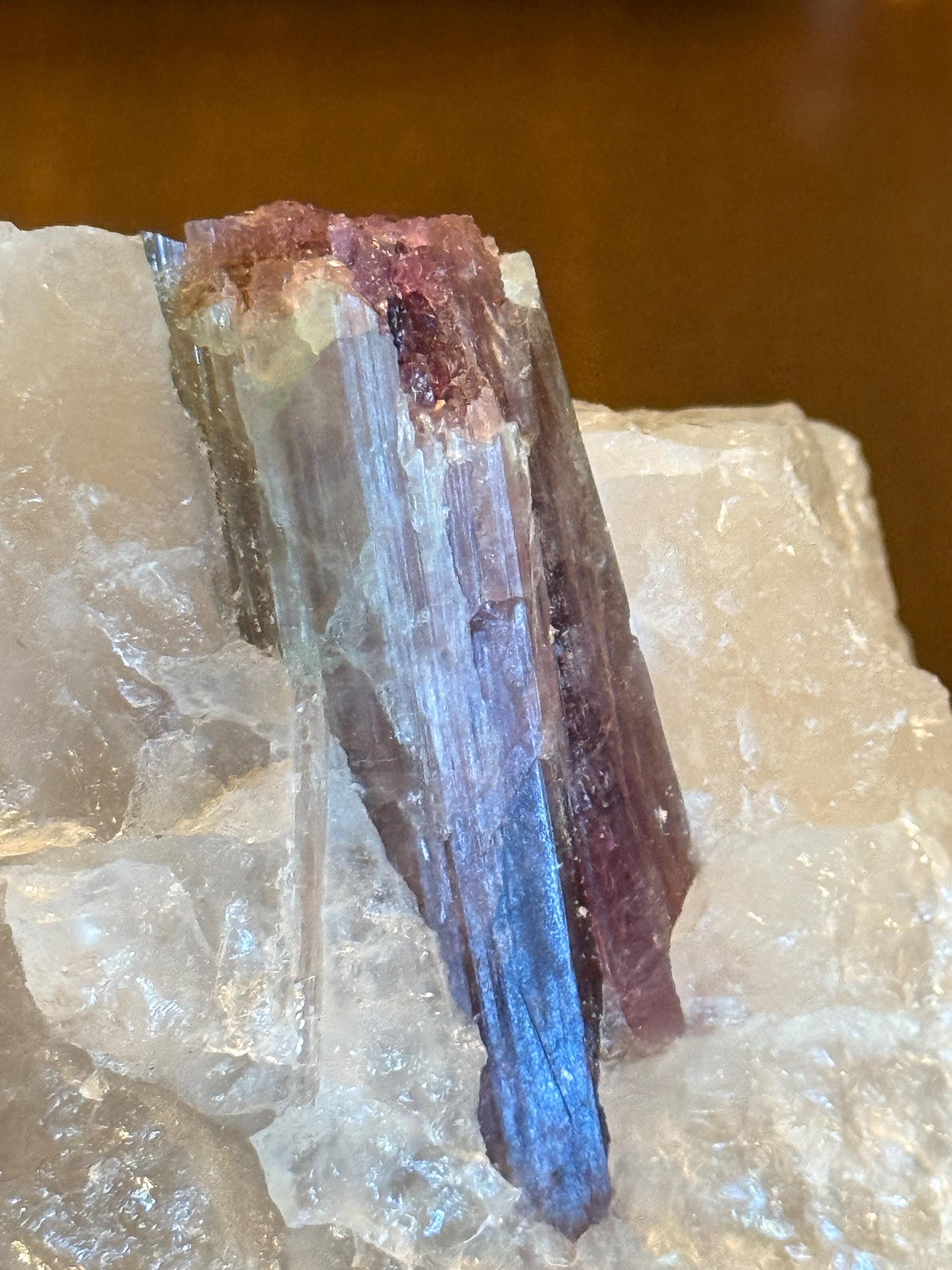 Beautiful large watermelon and pink Tourmaline with Lepidolite sugar on wonderful quartz, 4”
