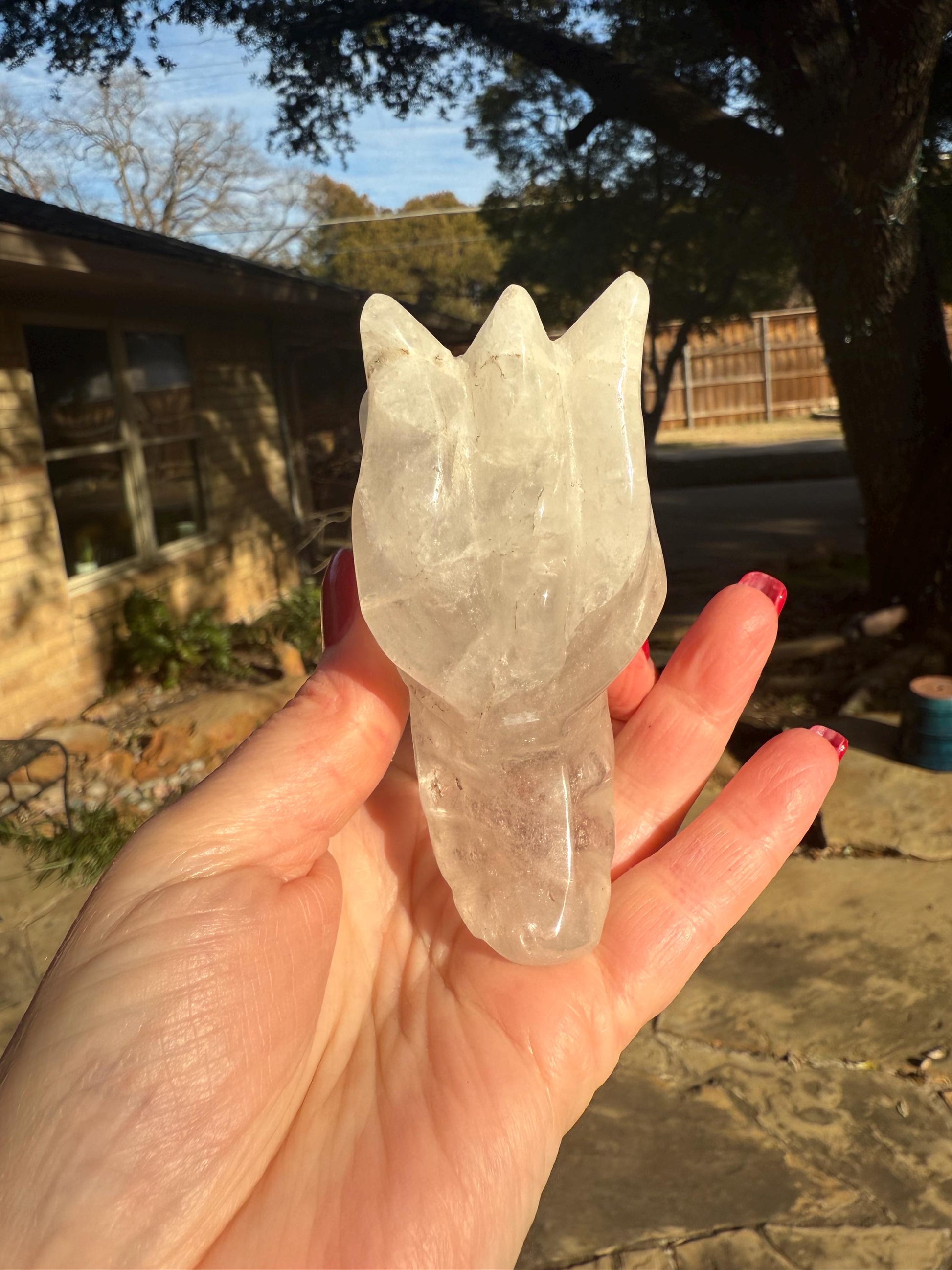 Quartz Crystal Dragon Head Skull, 3.5”, new, beautiful carving, crystals healing practice, gift, altar