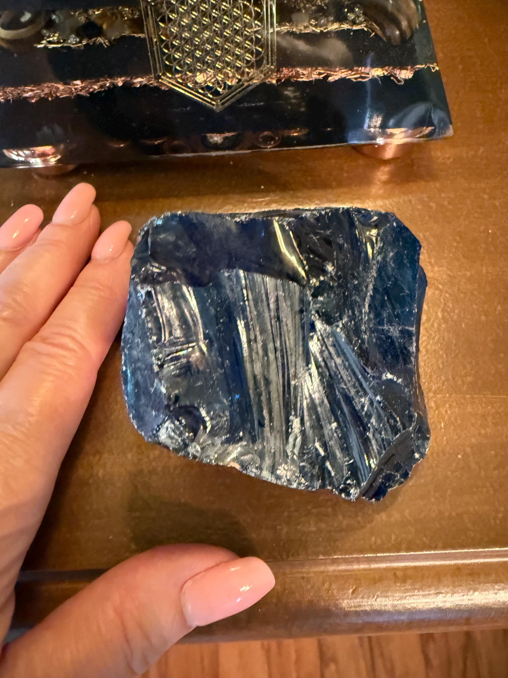 Blue Obsidian Raw Chunk Palm Stone, New, Natural, High Vibration crystals, crystal healing, 3.5”