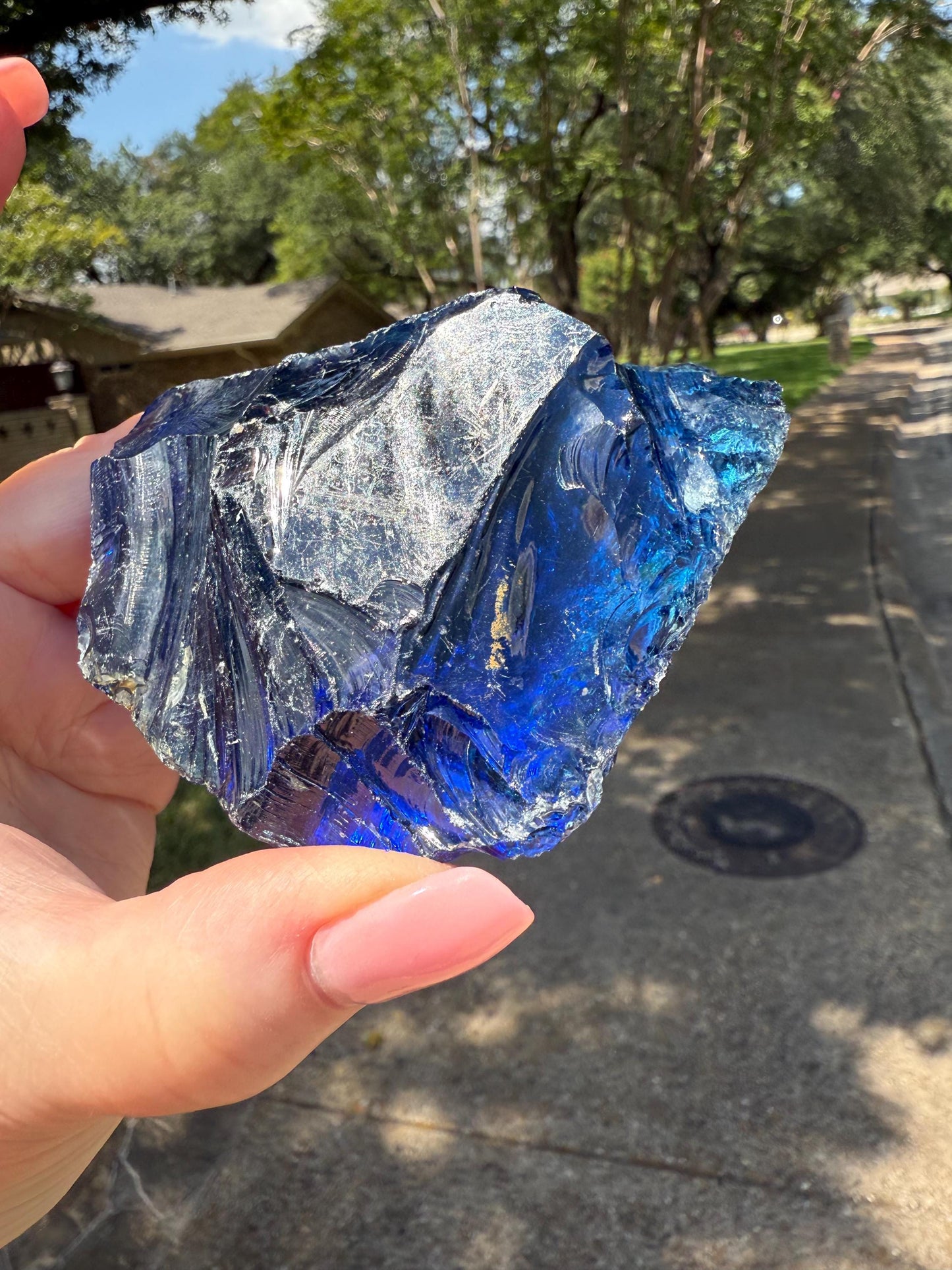 Blue Obsidian Raw Chunk Palm Stone, New, Natural, High Vibration crystals, crystal healing, 3.5”