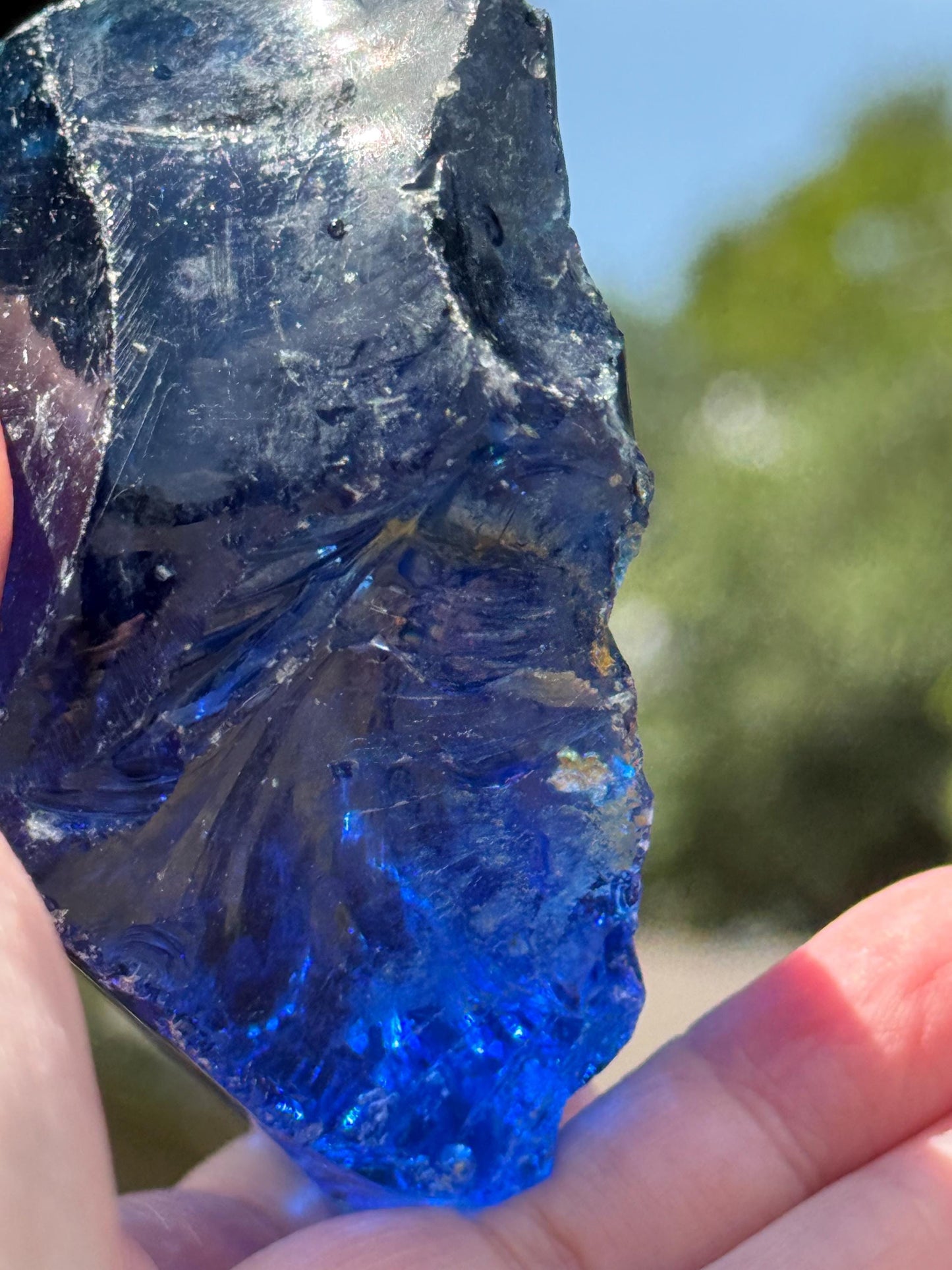 Blue Obsidian Raw Chunk Palm Stone, New, Natural, High Vibration crystals, crystal healing, 3.5”