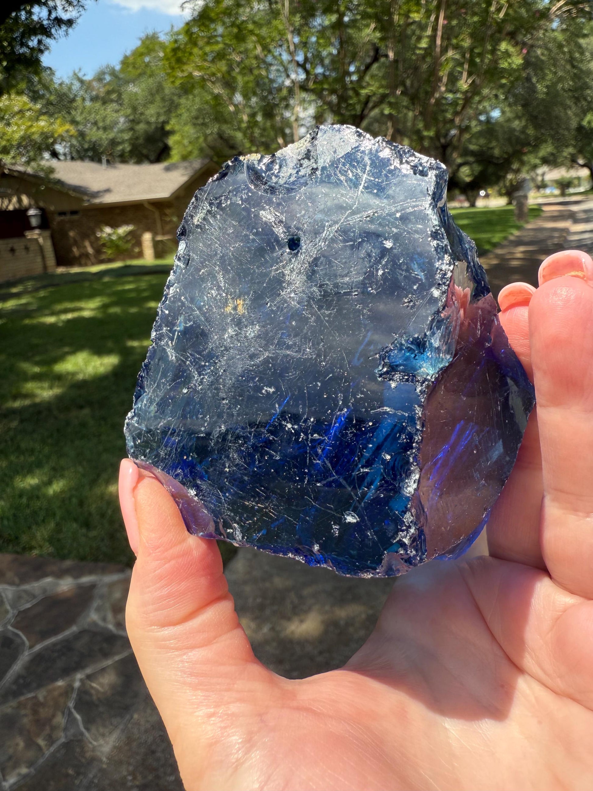 Blue Obsidian Raw Chunk Palm Stone, New, Natural, High Vibration crystals, crystal healing, 3.5”