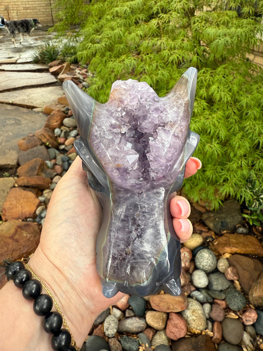 Amethyst Crown Druzy Dragon, 5”, crystal healing, gifts, altar, high vibration crystals