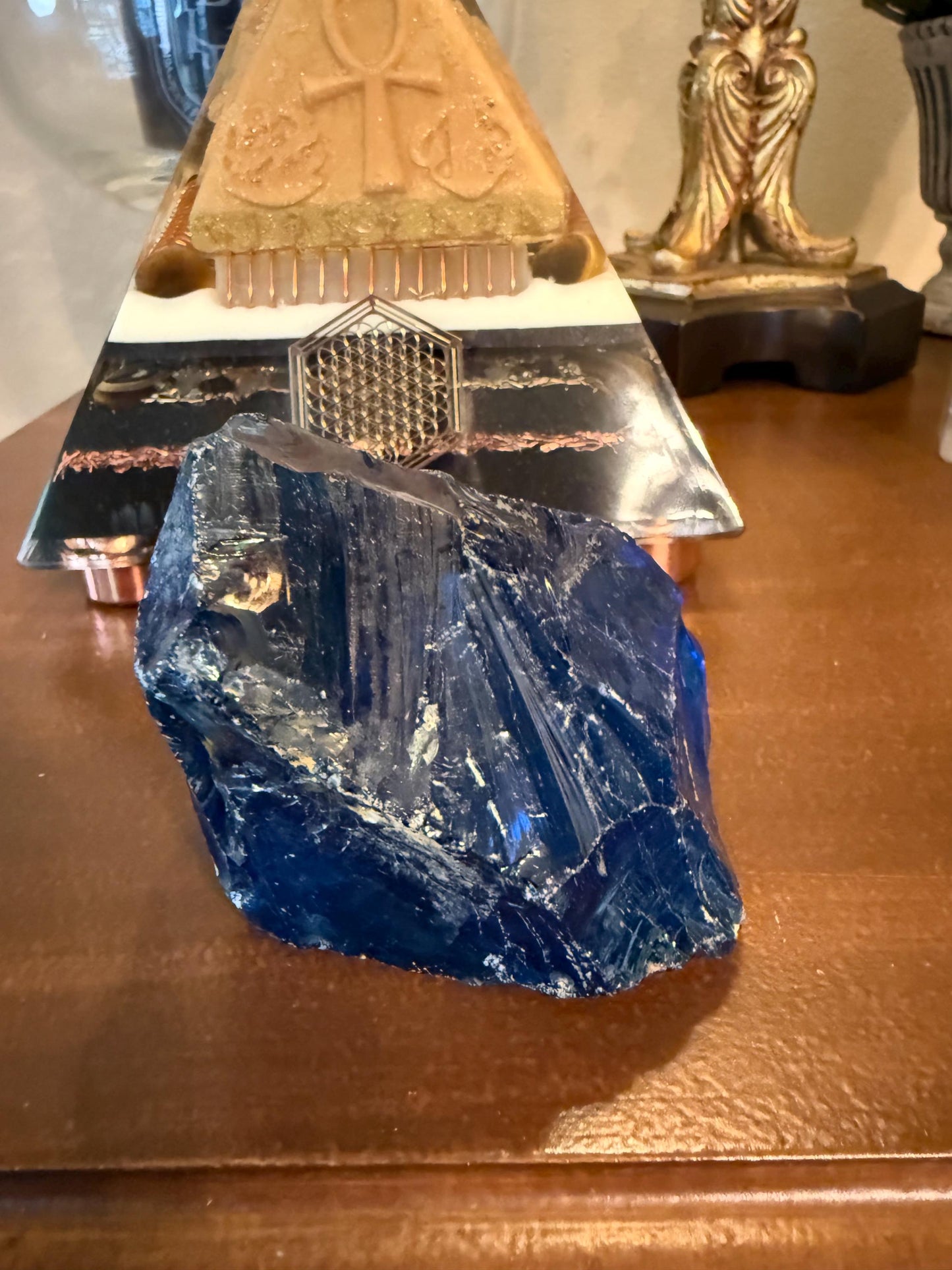 Blue Obsidian Raw Chunk Palm Stone, New, Natural, High Vibration crystals, crystal healing, 3.5”