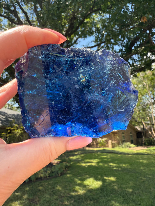 Blue Obsidian Raw Chunk Palm Stone, New, Natural, High Vibration crystals, crystal healing, 3.5”