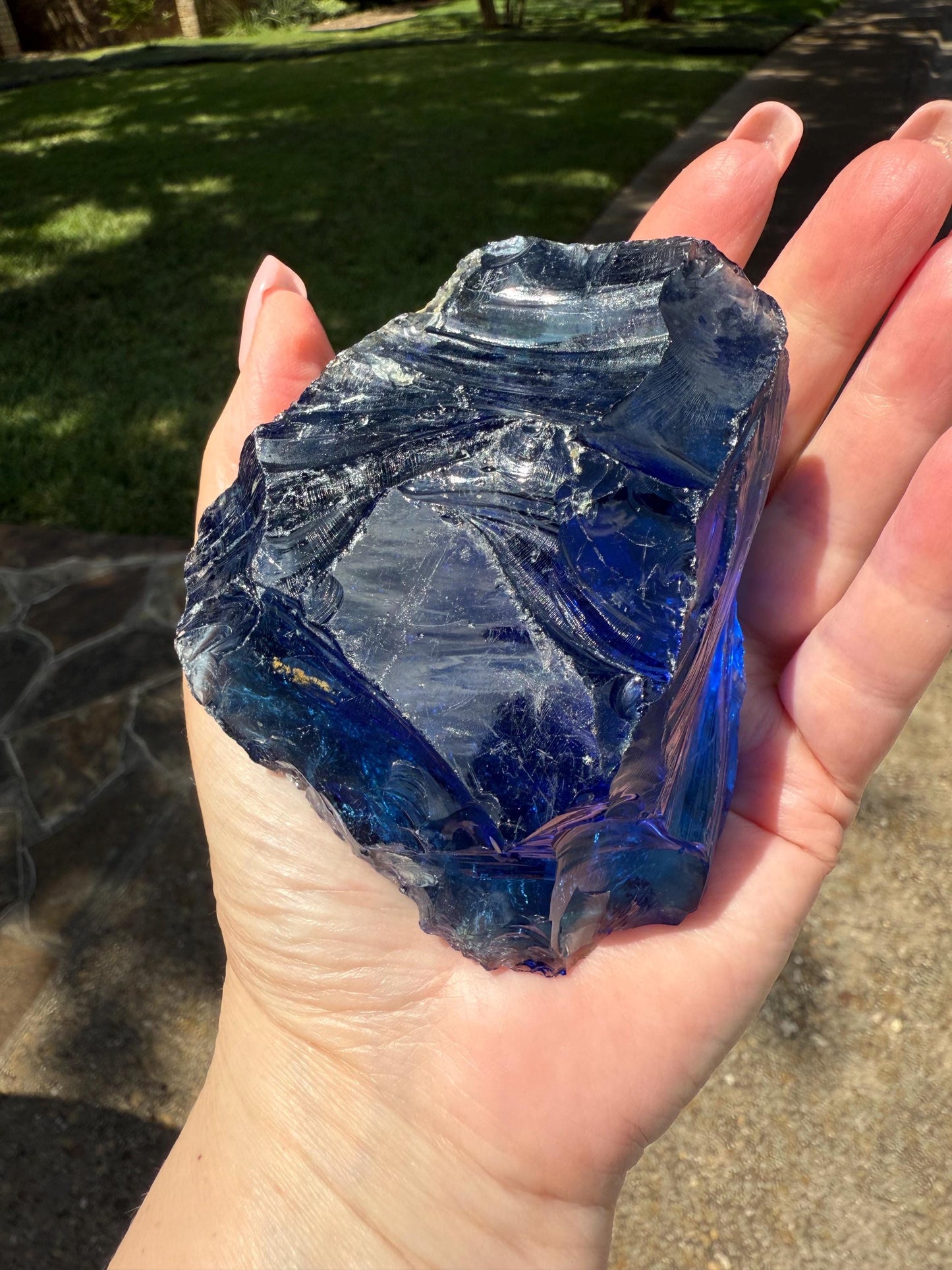 Blue Obsidian Raw Chunk Palm Stone, New, Natural, High Vibration crystals, crystal healing, 3.5”