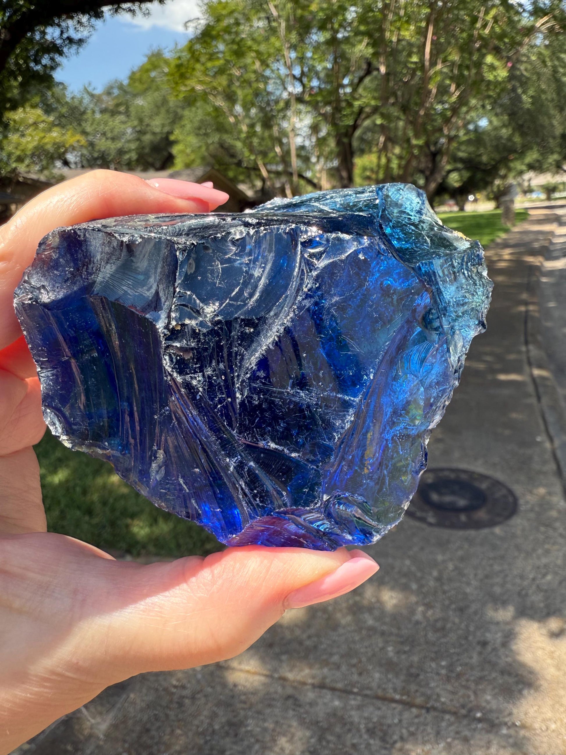 Blue Obsidian Raw Chunk Palm Stone, New, Natural, High Vibration crystals, crystal healing, 3.5”