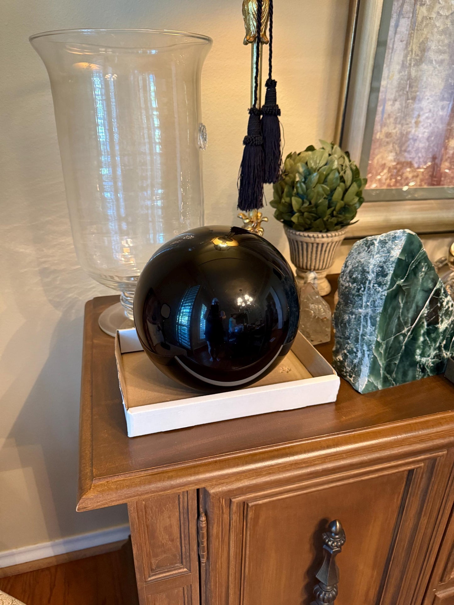 21.65 lbs. Black Obsidian Sphere, New, Natural, High Vibration crystals, crystal healing, beautiful carving stone