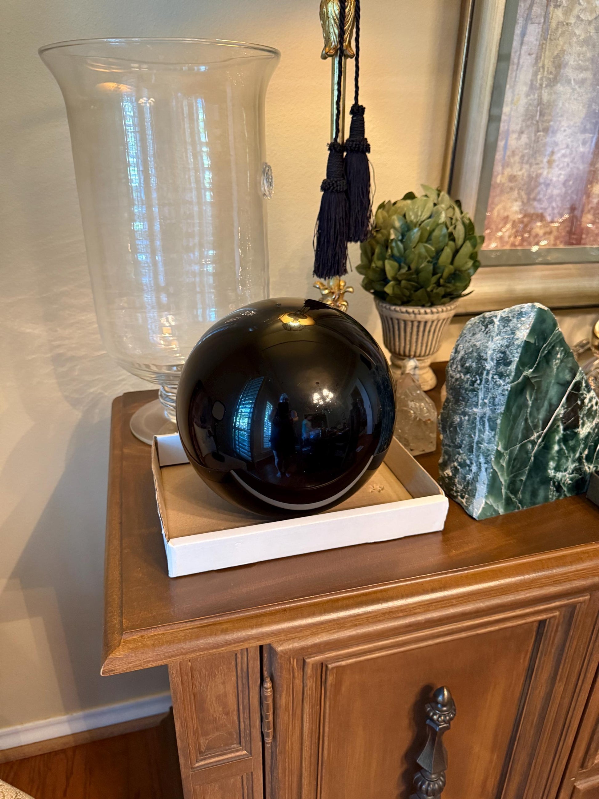 21.65 lbs. Black Obsidian Sphere, New, Natural, High Vibration crystals, crystal healing, beautiful carving stone