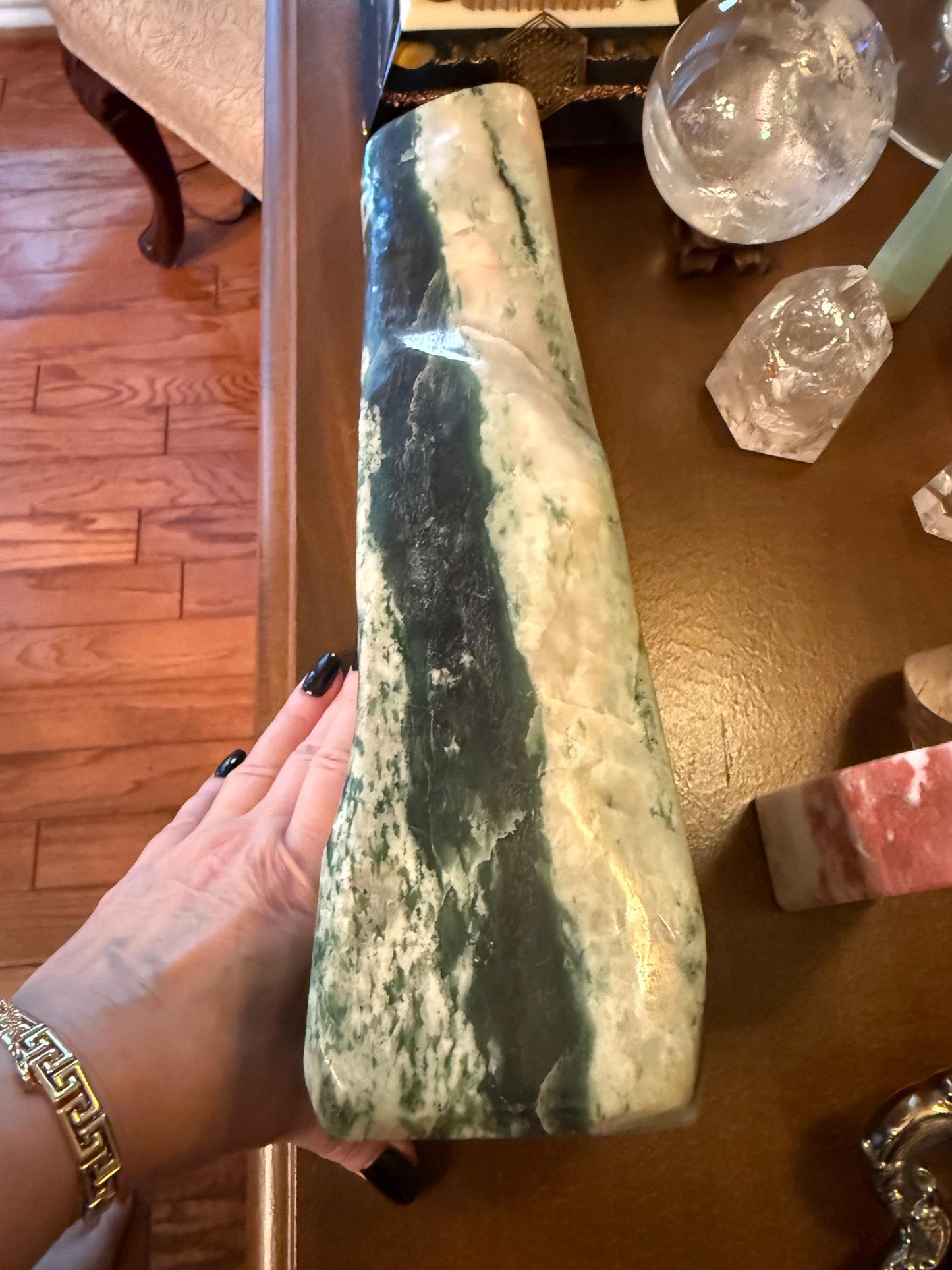 Grossular Garnet Statement Piece, 13.1.2 lbs, polished, 13.5”, high vibration crystals, altar, gift, statement crystal