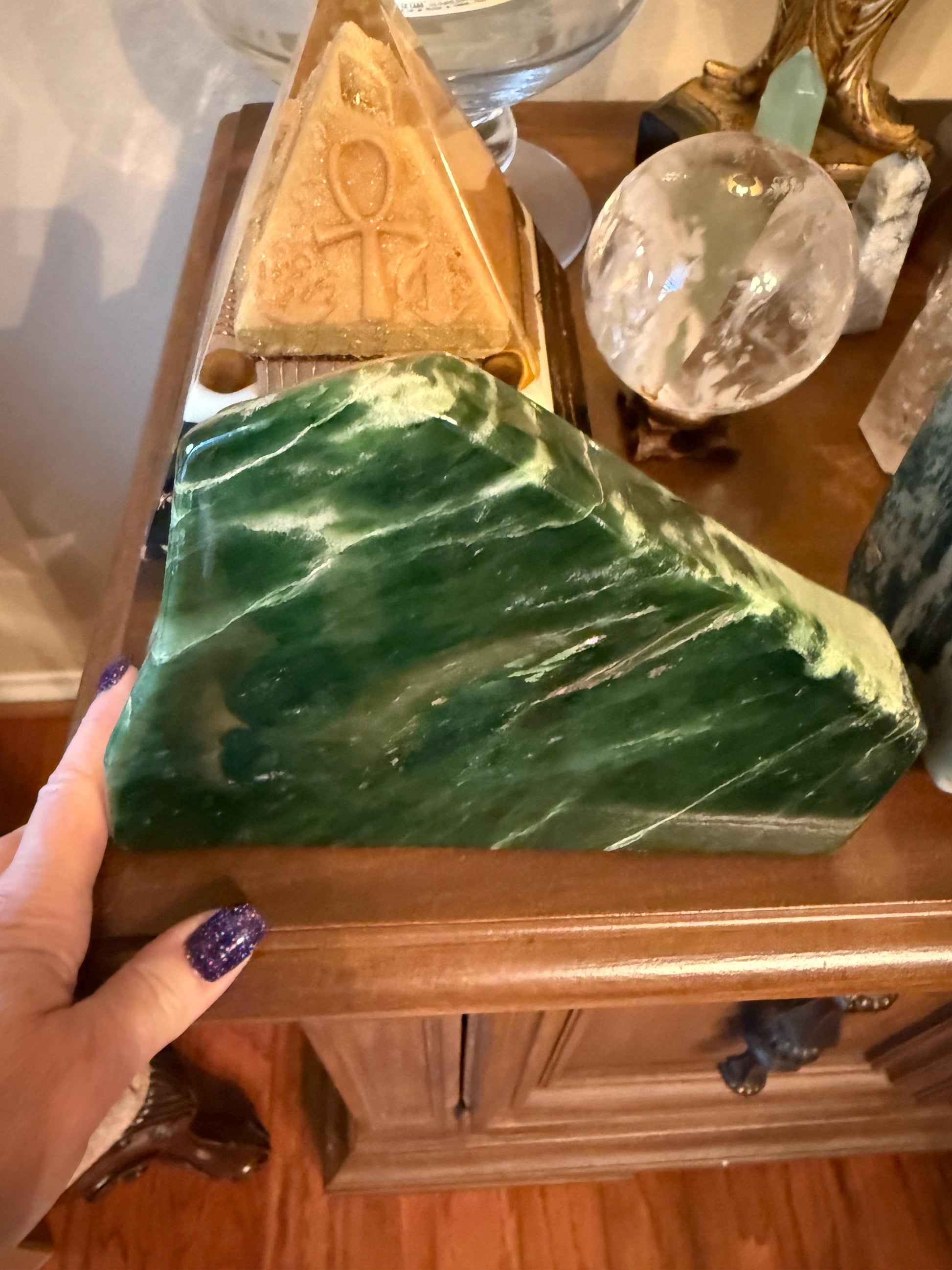 Authentic Nephrite Green Jade Freeform, new, gifts, altar, high vibration premium healing, 7.5”