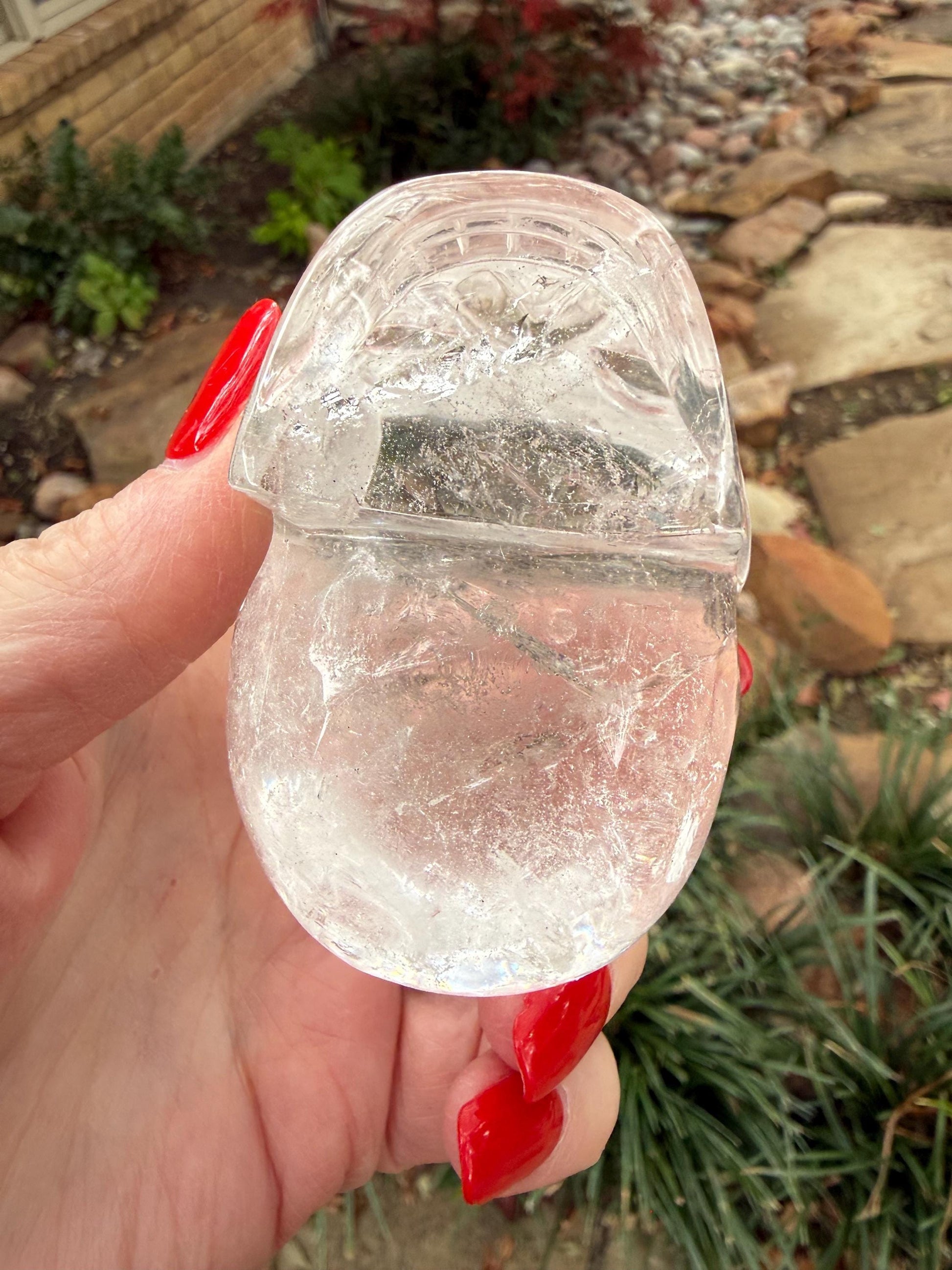 Lemurian Quartz stunning skull carving, high vibration crystals, altar, 3”