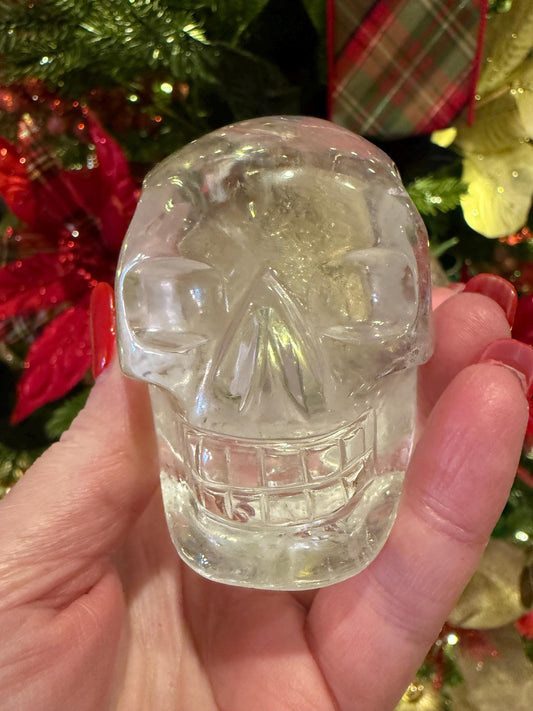 Lemurian Quartz stunning skull carving, high vibration crystals, altar, 3”