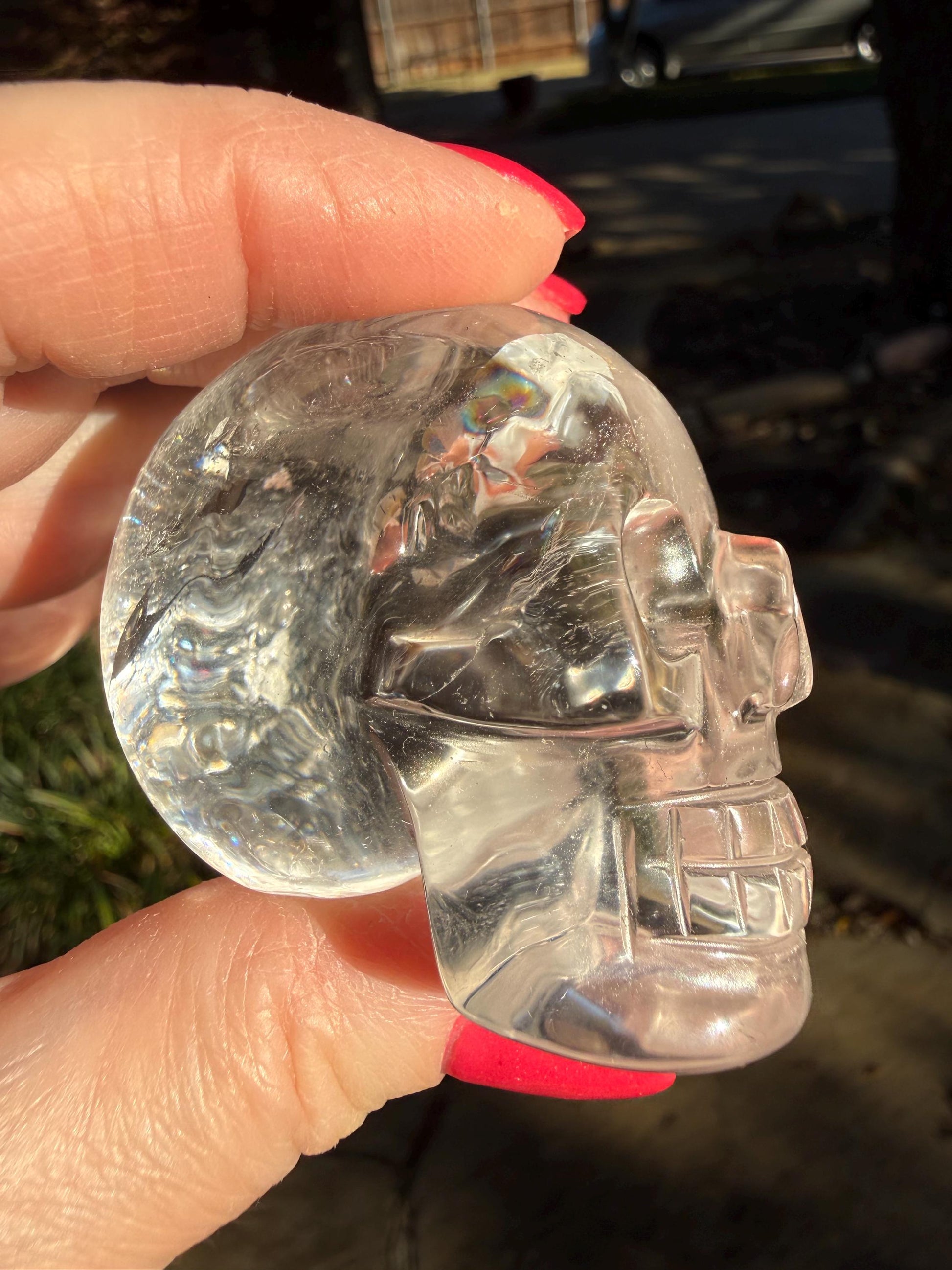 Lemurian Quartz stunning skull carving, high vibration crystals, altar, 2.25”
