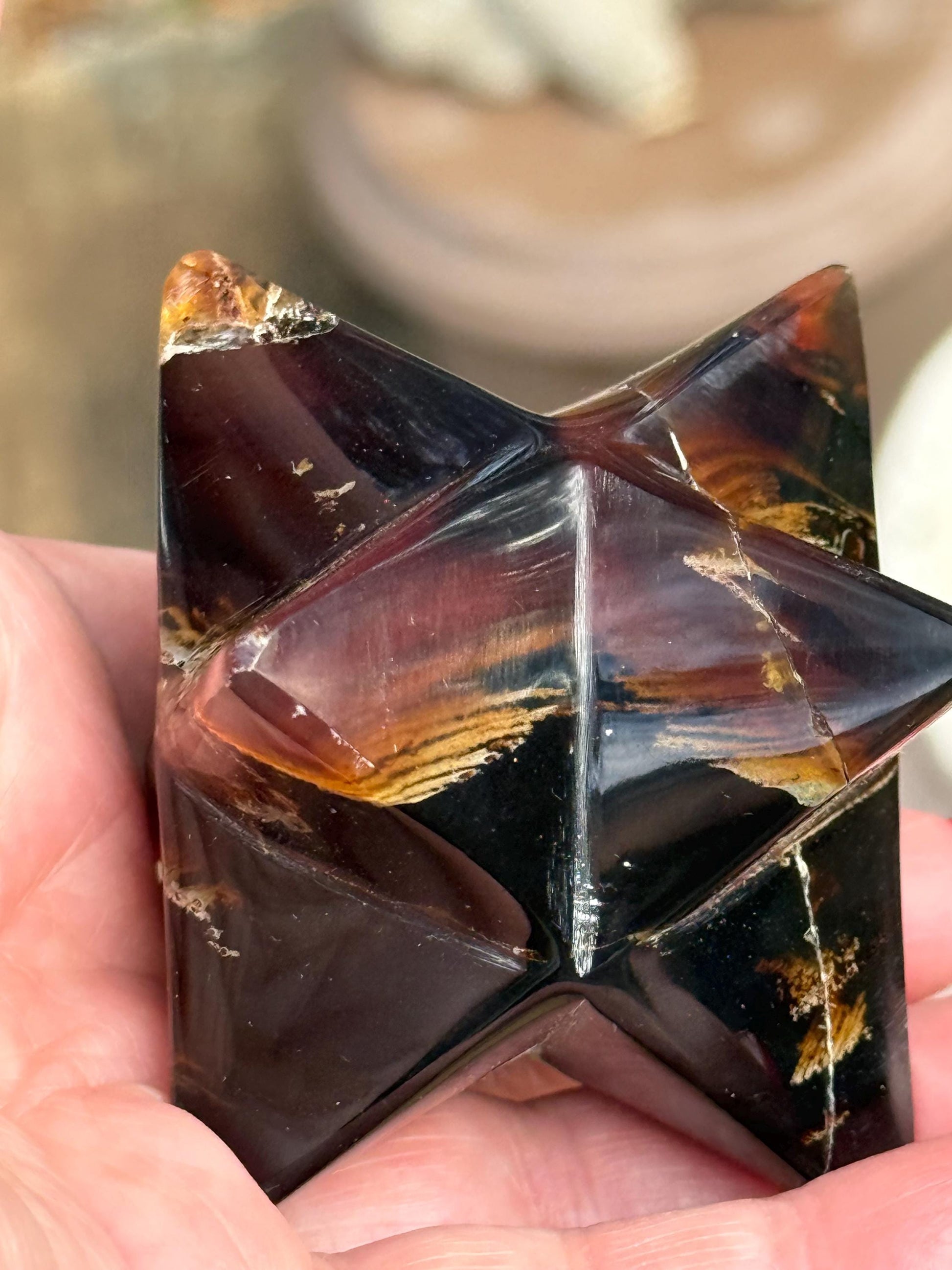 Rare Brown Amber Merkaba, Glorious Beautiful Amazing Color, altar, gift, new, 3”, healing crystals