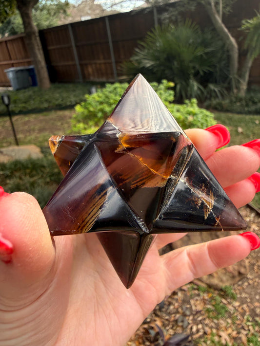 Rare Brown Amber Merkaba, Glorious Beautiful Amazing Color, altar, gift, new, 3”, healing crystals