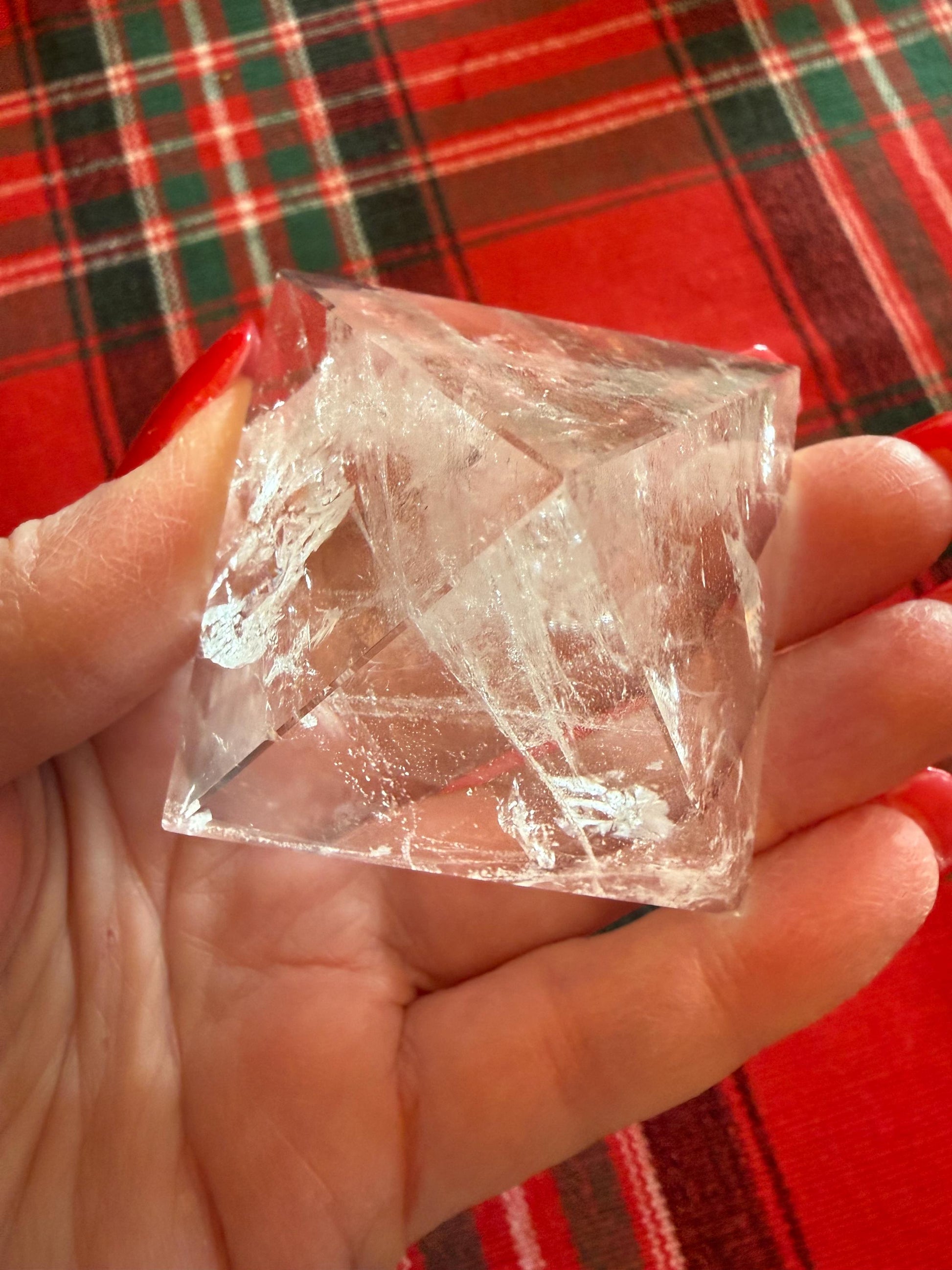 Lemurian Quartz Pyramid, new, 2”, Polished cut carving, rainbows, fine, Lemurian healing, high vibration crystals