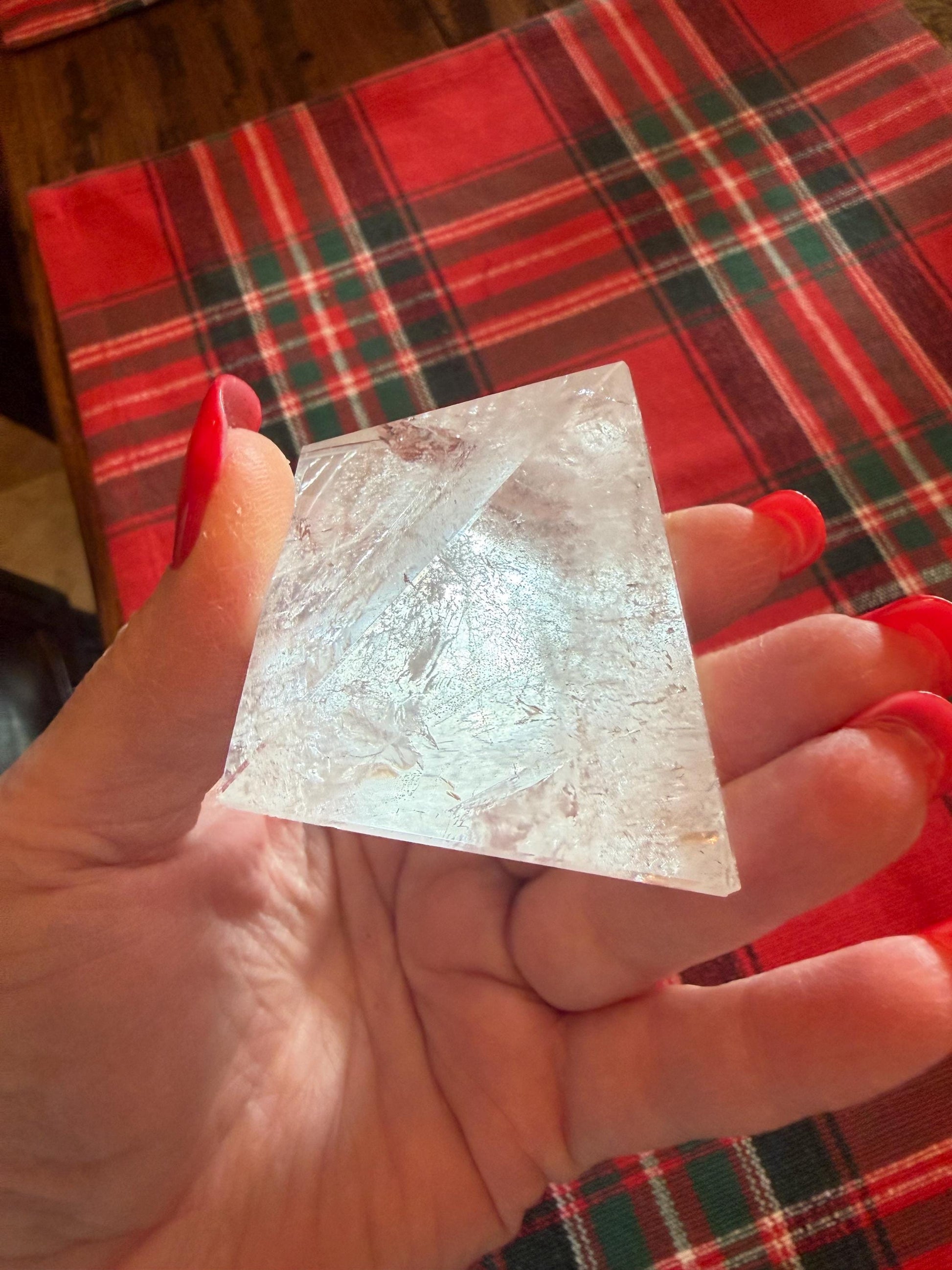 Lemurian Quartz Pyramid, new, 2”, Polished cut carving, rainbows, fine, Lemurian healing, high vibration crystals