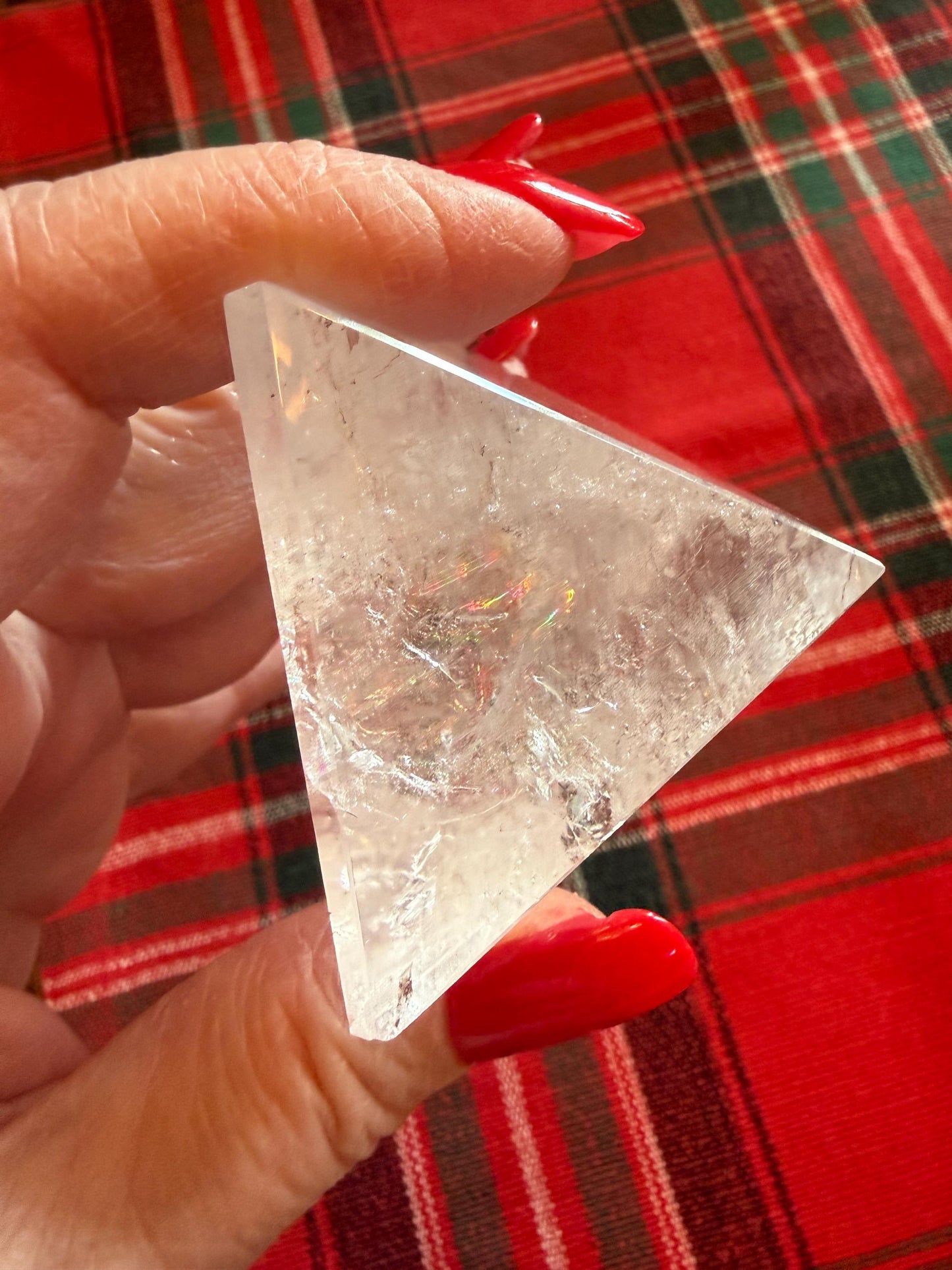 Lemurian Quartz Pyramid, new, 2”, Polished cut carving, rainbows, fine, Lemurian healing, high vibration crystals
